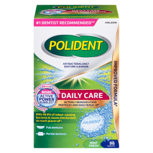 Polident Antibacterial Daily Denture Cleanser Daily Care Mint Fresh 96 Tablets