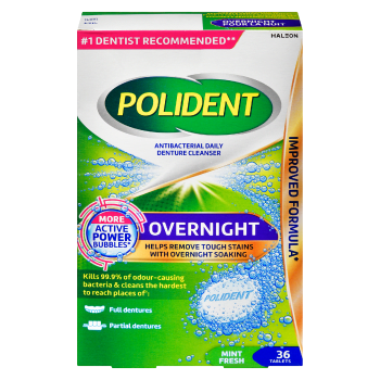 Polident Antibacterial Daily Denture Cleanser Overnight Mint Fresh 36 Tablets