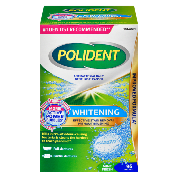 Polident Antibacterial Daily Denture Cleanser Whitening Mint Fresh 96 Tablets