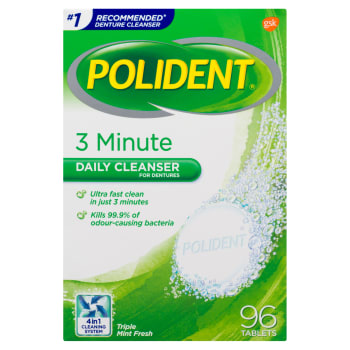 Polident Daily Cleanser 3 Minute Triple Mint Fresh 96 Tablets
