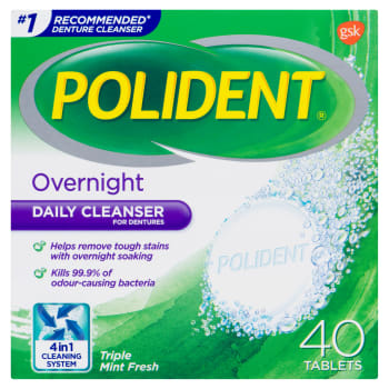 Polident Daily Cleanser for Dentures Overnight Triple Mint Fresh 96 Tablets