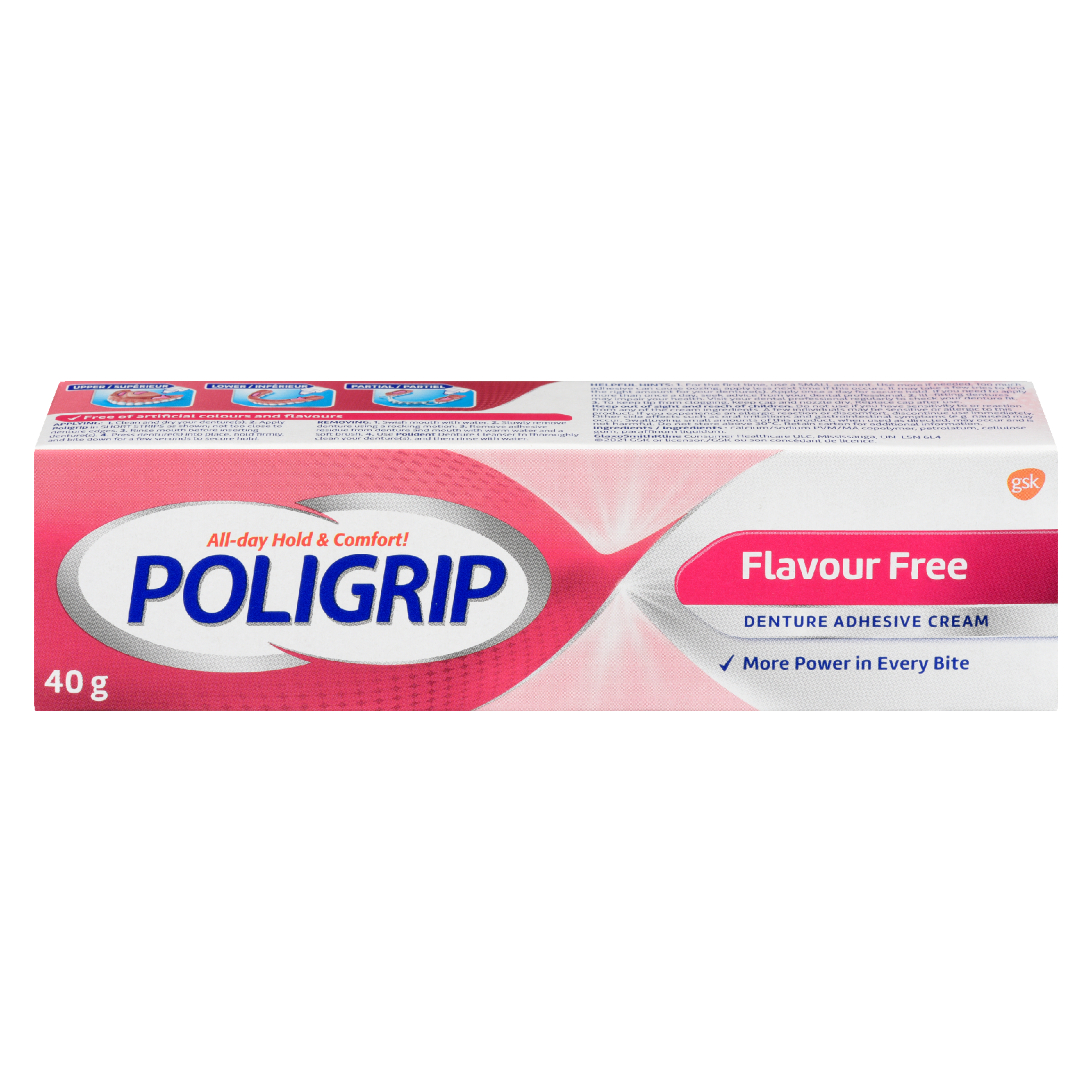 Poligrip Denture Adhesive Cream Flavour Free 40 g