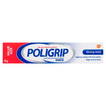 Poligrip Denture Adhesive Cream Zinc Free Strong Hold Value Size 70 g