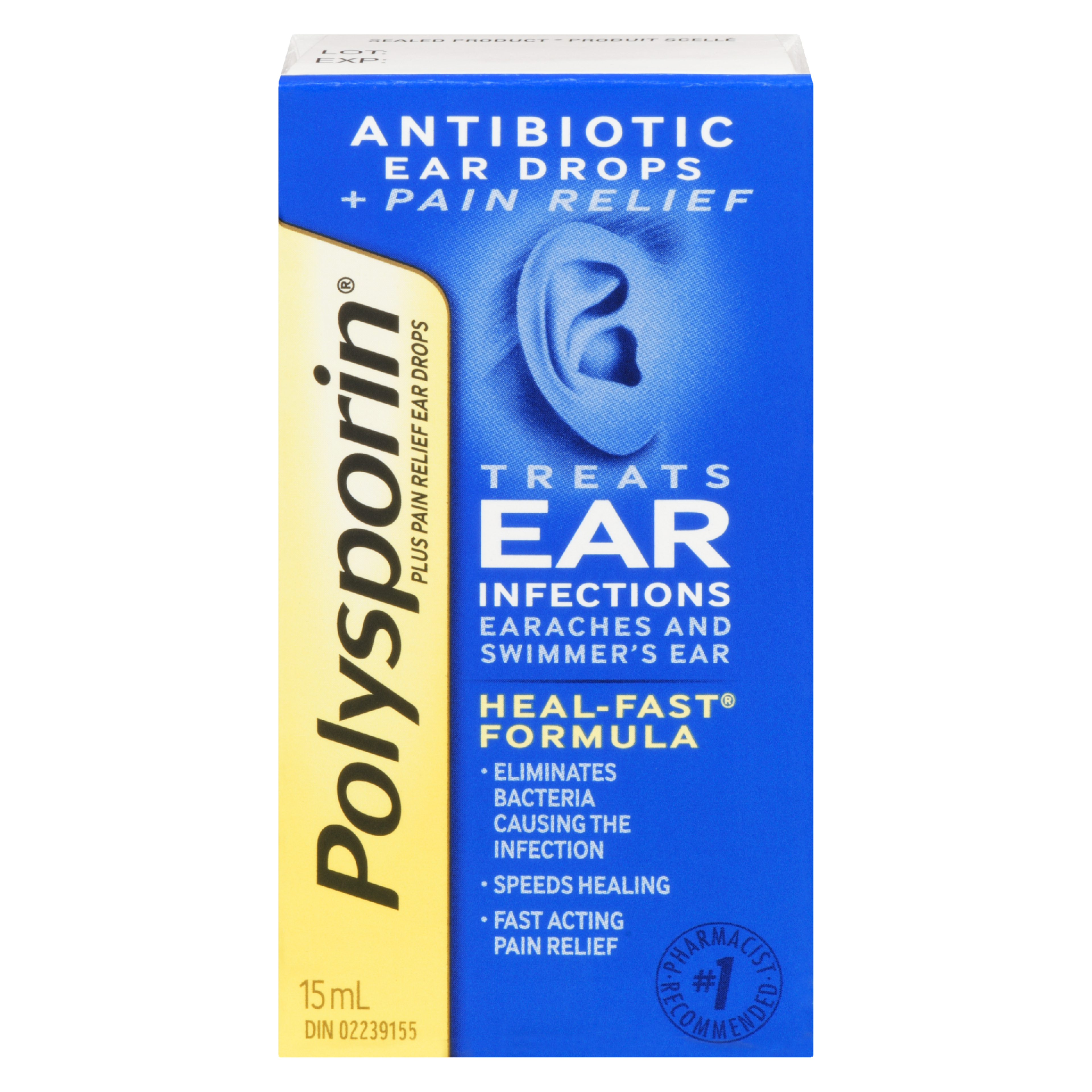 Polysporin Ear Drops Antibiotic + Pain Relief 15 ml