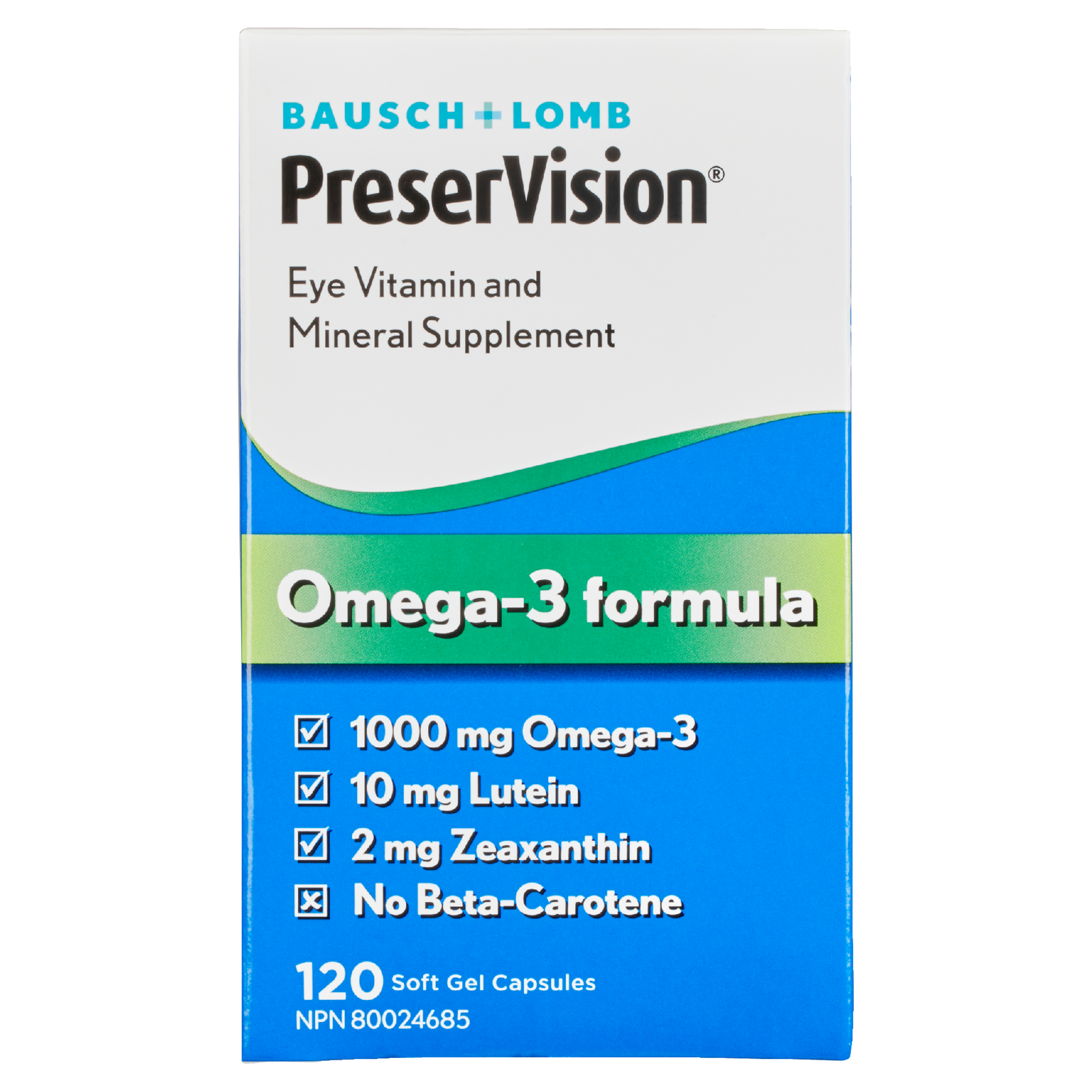 PreserVision Eye Vitamin and Mineral Supplement Omega-3 Formula 120 Soft Gel Capsules