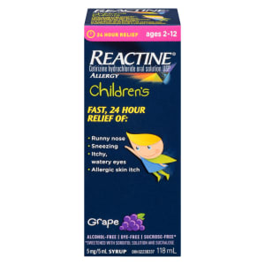 Reactine Allergy Syrup Children's Grape 5 mg/5 ml Ages 2-12 118 ml