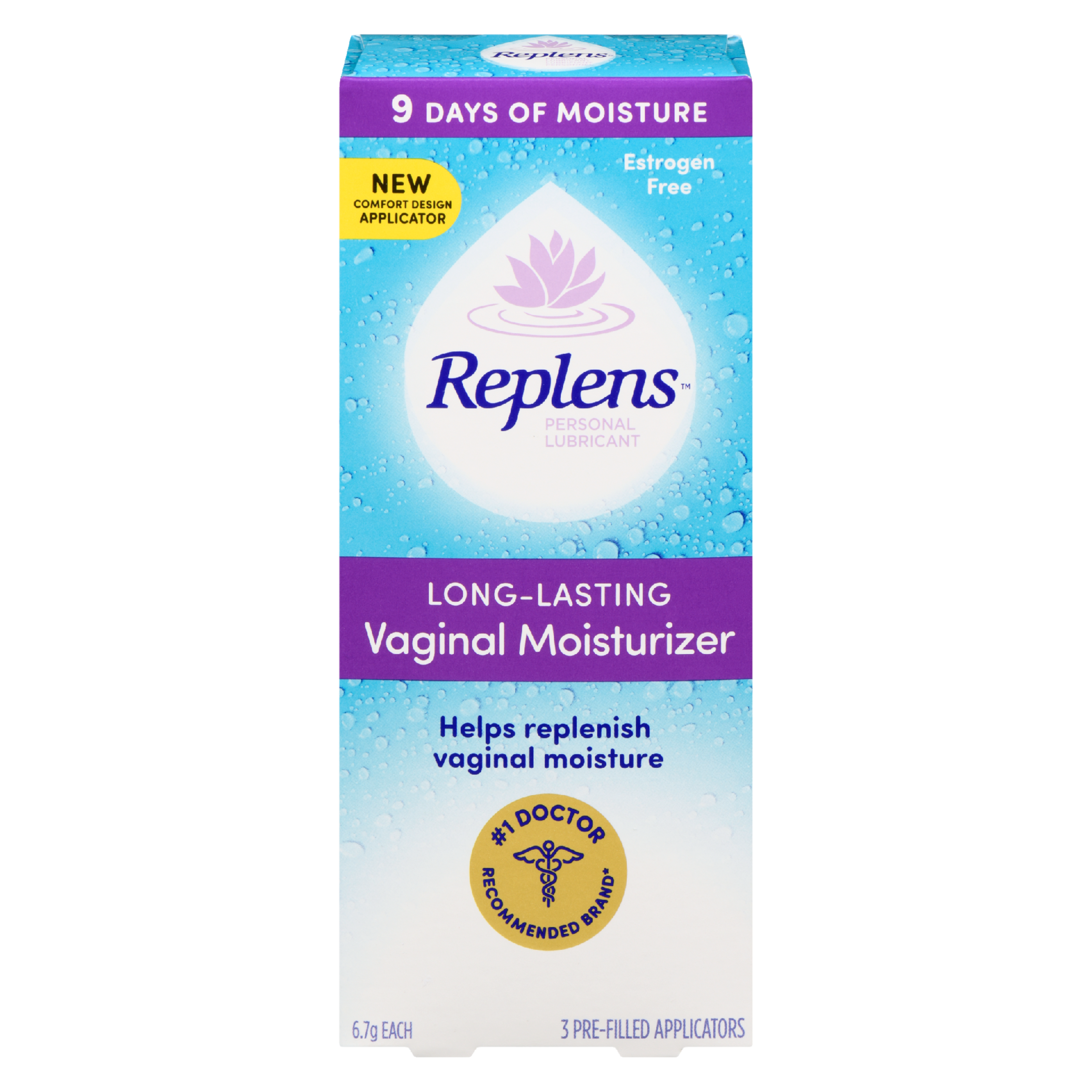 Replens Personal Lubricant Long-Lasting Vaginal Moisturizer 3 Pre-Filled Applicators x 6.7 g