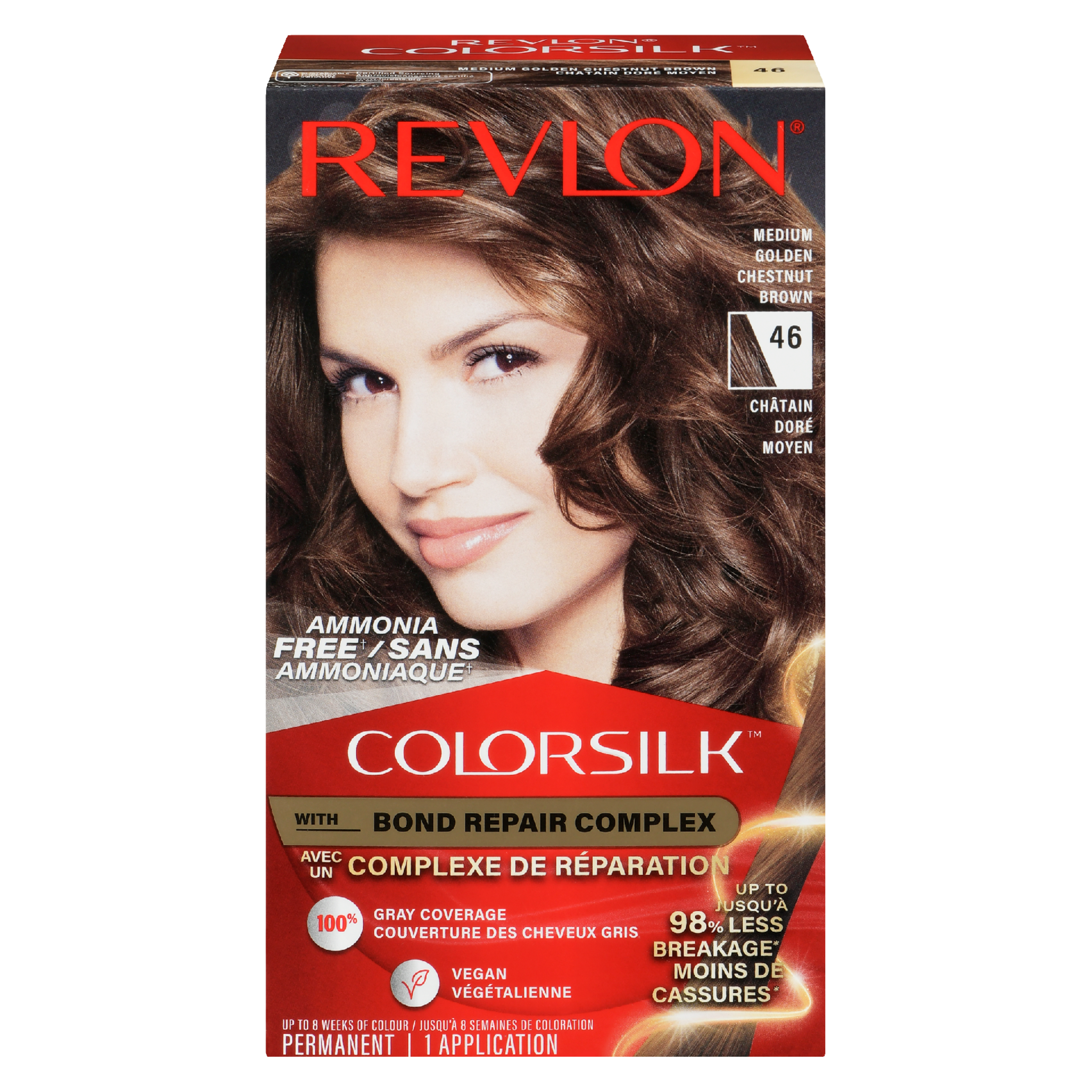 Revlon ColorSilk Permanent Color Medium Golden Chestnut Brown 46