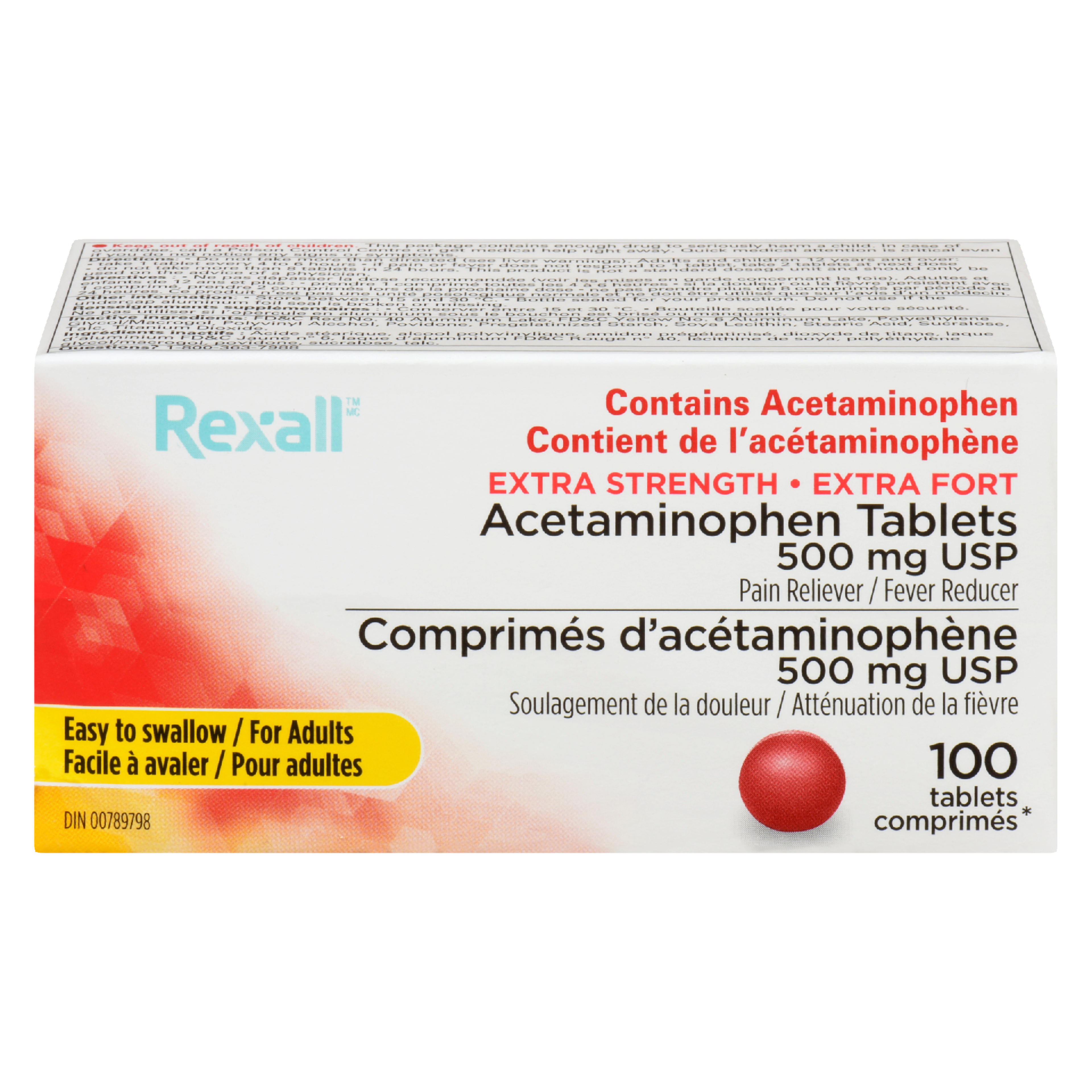 Rexall Acetaminophen Tablets 500 mg USP Extra Strength 100 Tablets
