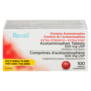 Rexall Acetaminophen Tablets 500 mg USP Extra Strength 100 Tablets
