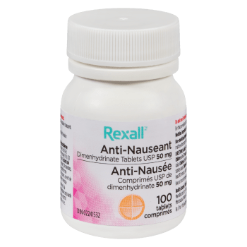 Rexall Anti-Nauseant Dimenhydrinate Tablets USP 50 mg 100 Tablets
