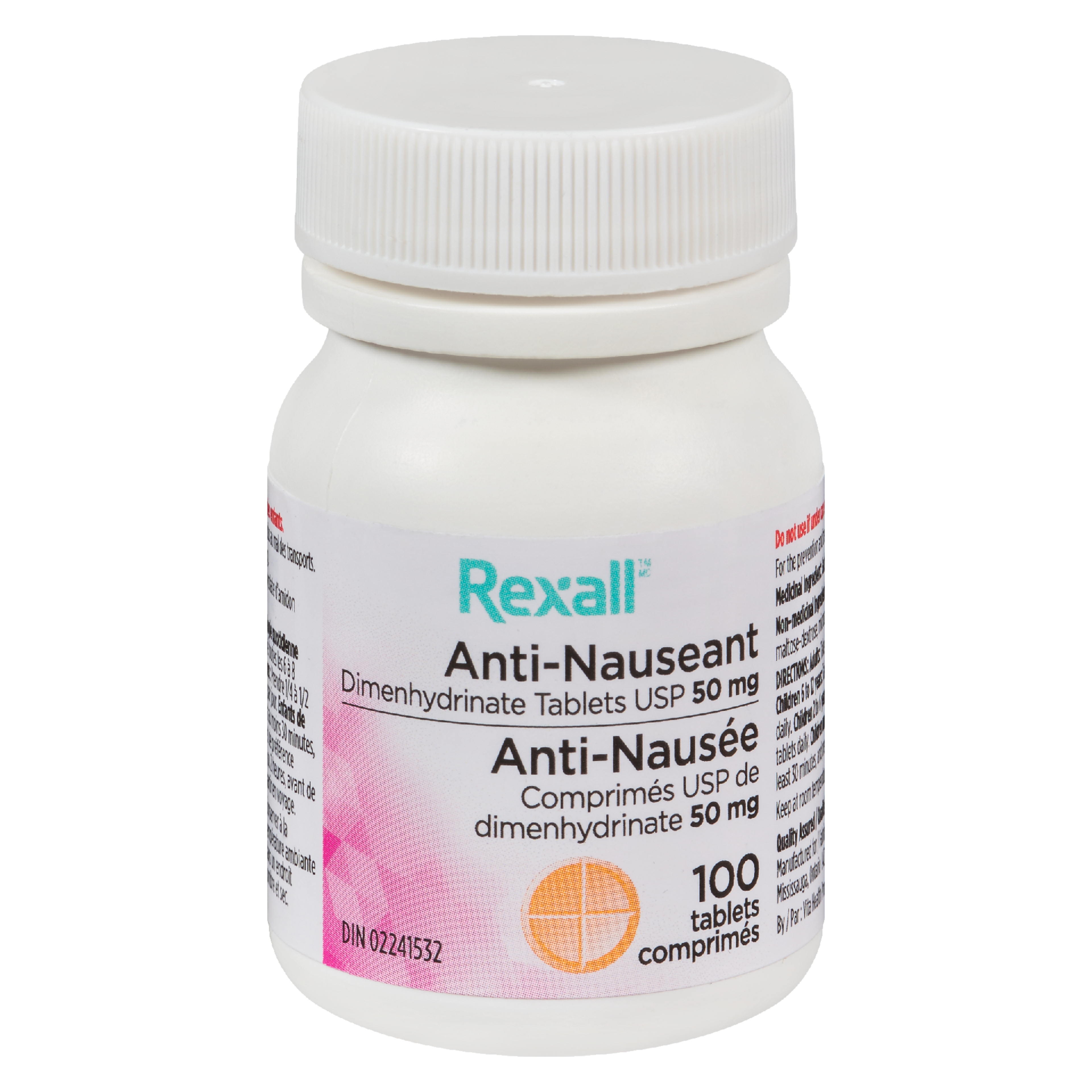 Rexall Anti-Nauseant Dimenhydrinate Tablets USP 50 mg 100 Tablets