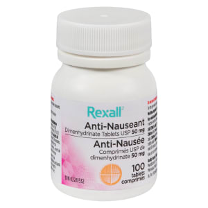 Rexall Anti-Nauseant Dimenhydrinate Tablets USP 50 mg 100 Tablets