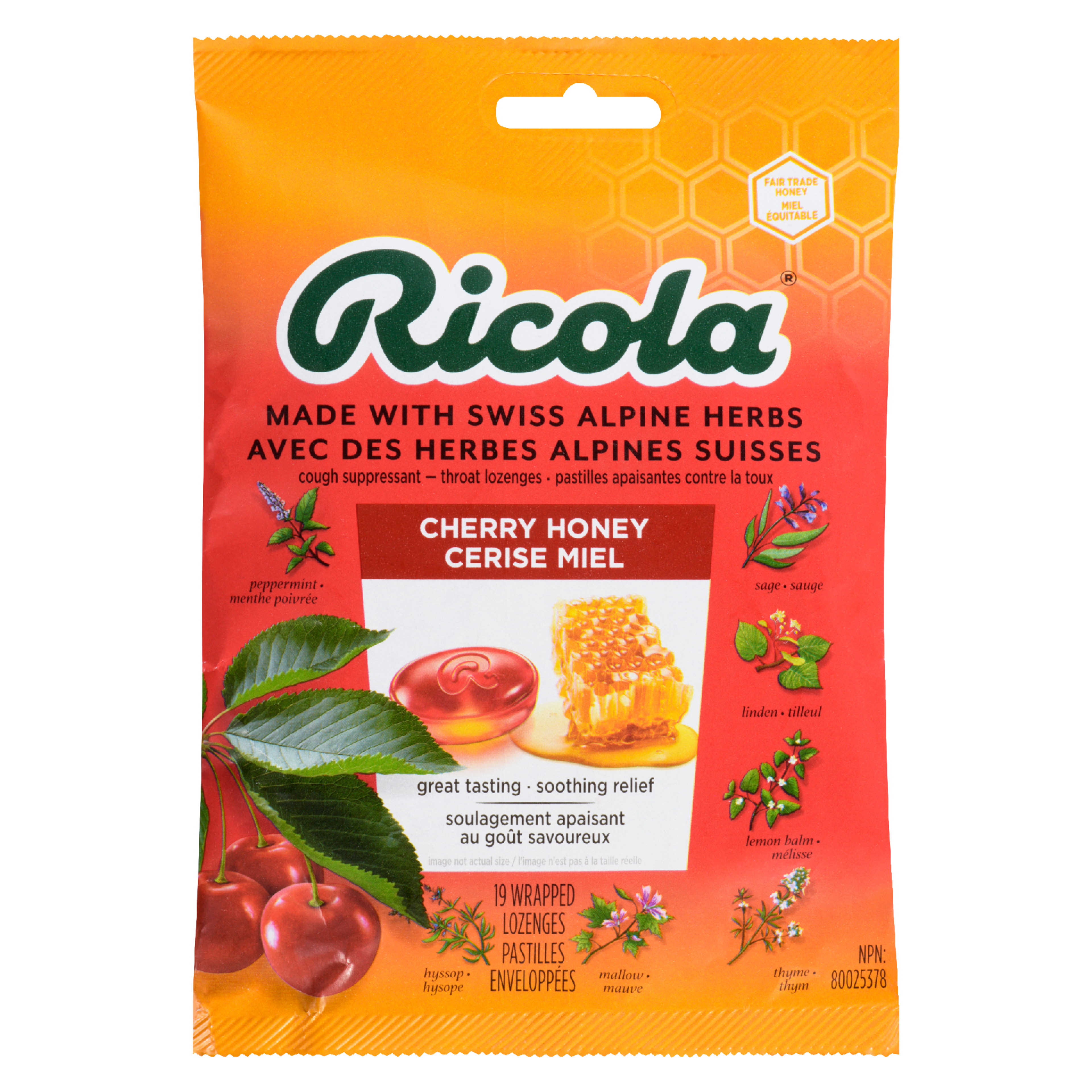 Ricola Cough Suppressant Throat Lozenges Cherry Honey 19 Wrapped Lozenges
