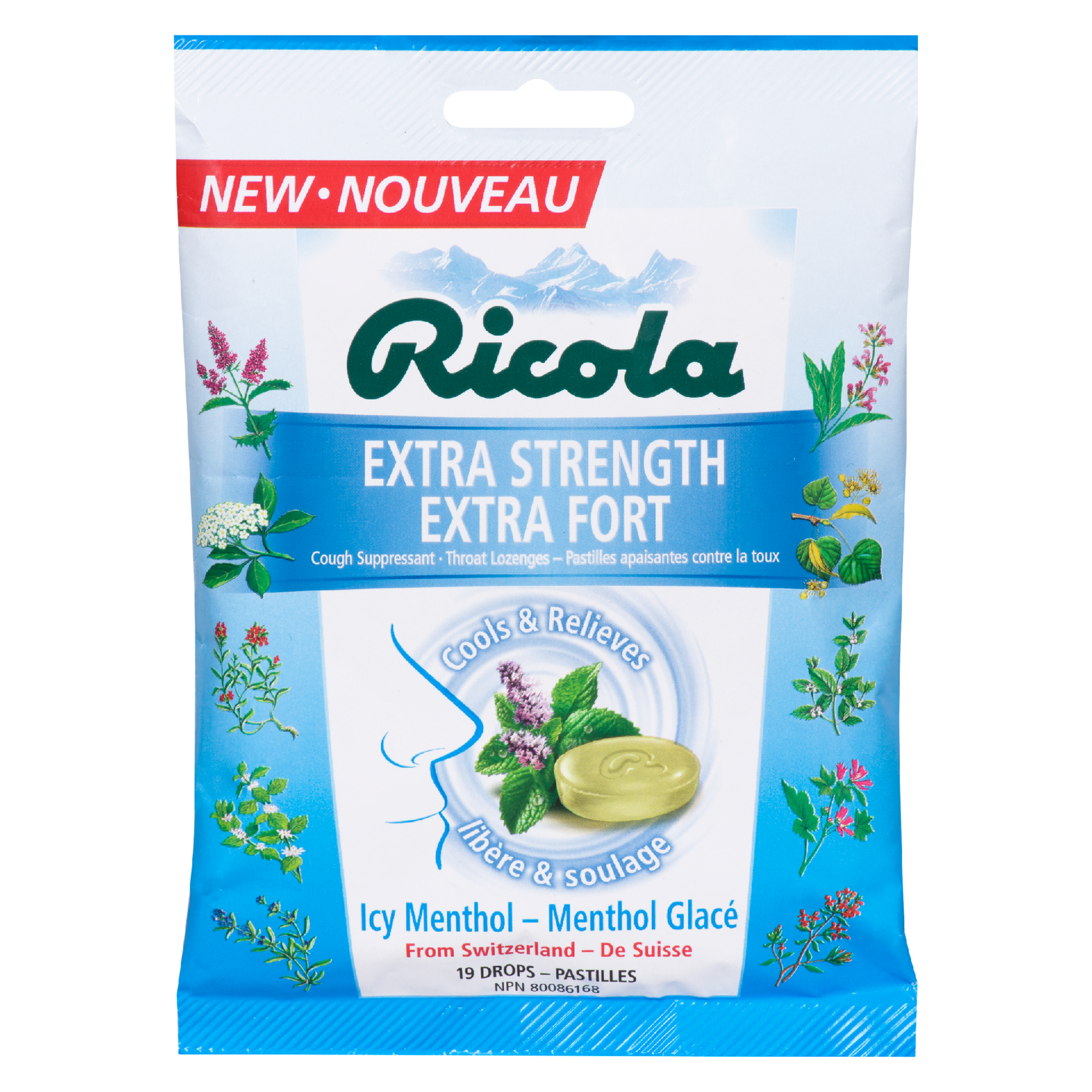 Ricola Cough Suppressant Throat Lozenges Extra Strength Icy Menthol 19 Drops