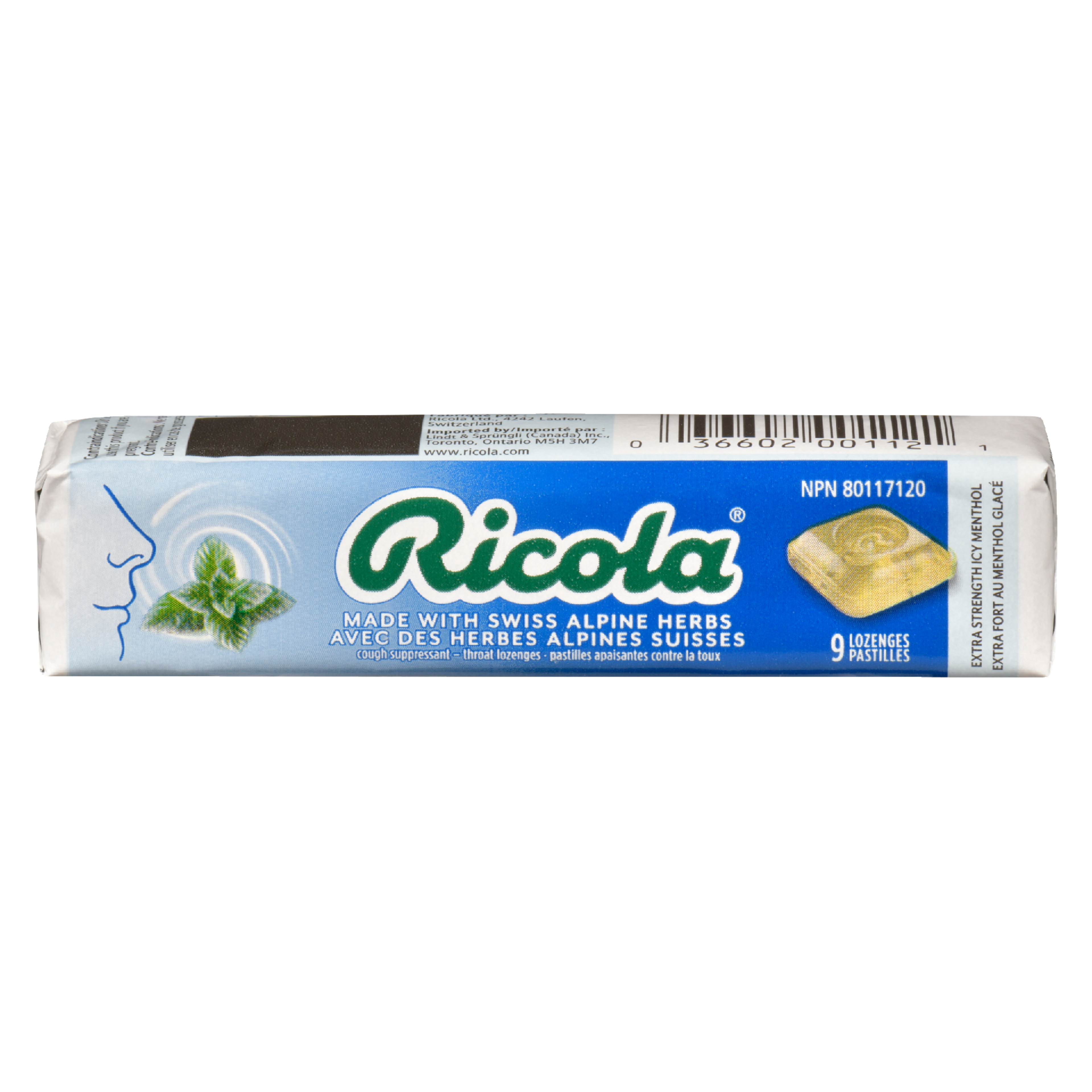 Ricola Cough Suppressant Throat Lozenges Extra Strength Icy Menthol 9 Lozenges
