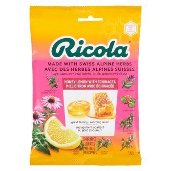 Ricola Cough Suppressant Throat Lozenges Honey Lemon with Echinacea 19 Wrapped Lozenges
