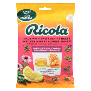 Ricola Cough Suppressant Throat Lozenges Honey Lemon with Echinacea Family Pack 45 Wrapped Lozenges