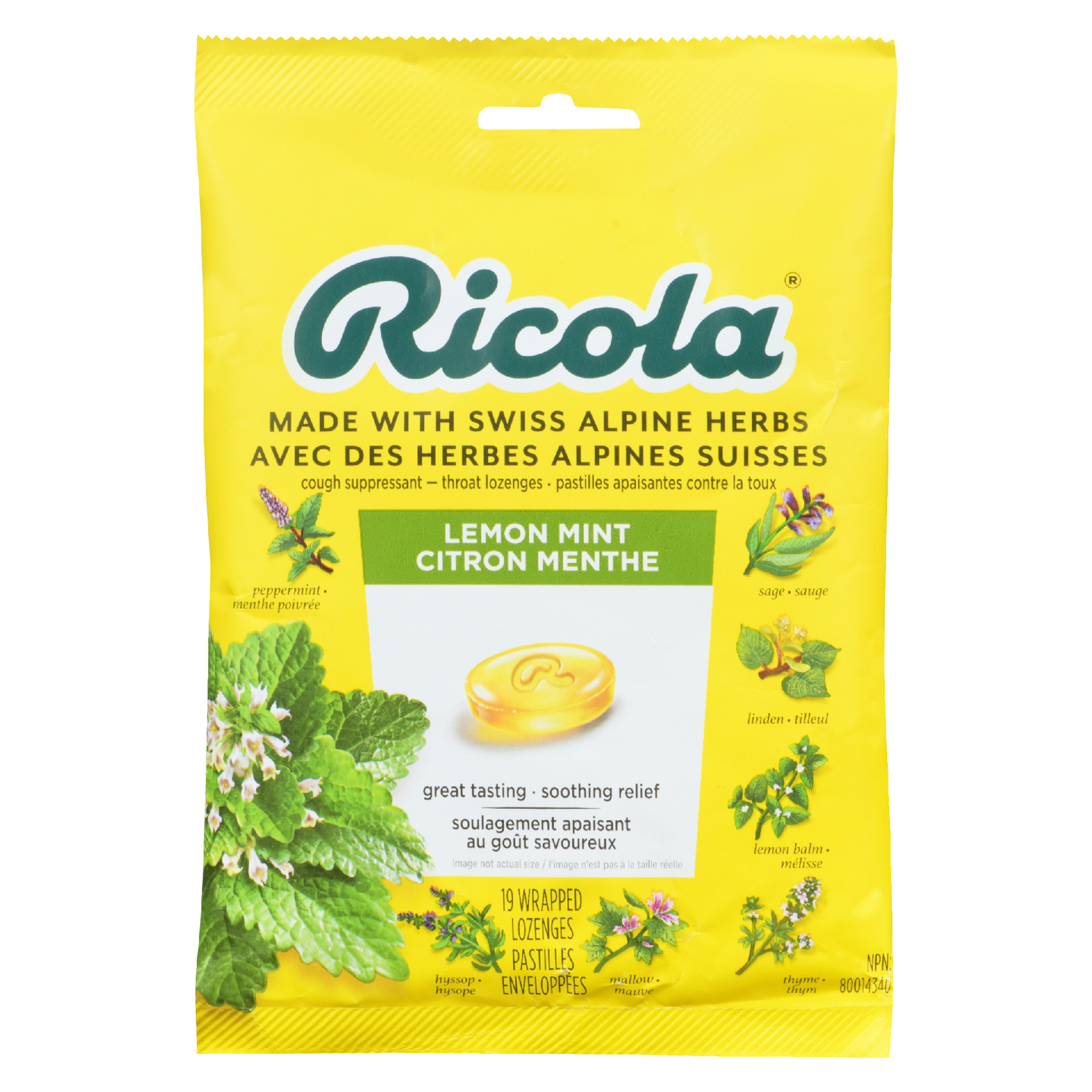 Ricola Cough Suppressant Throat Lozenges Lemon Mint 19 Wrapped Lozenges