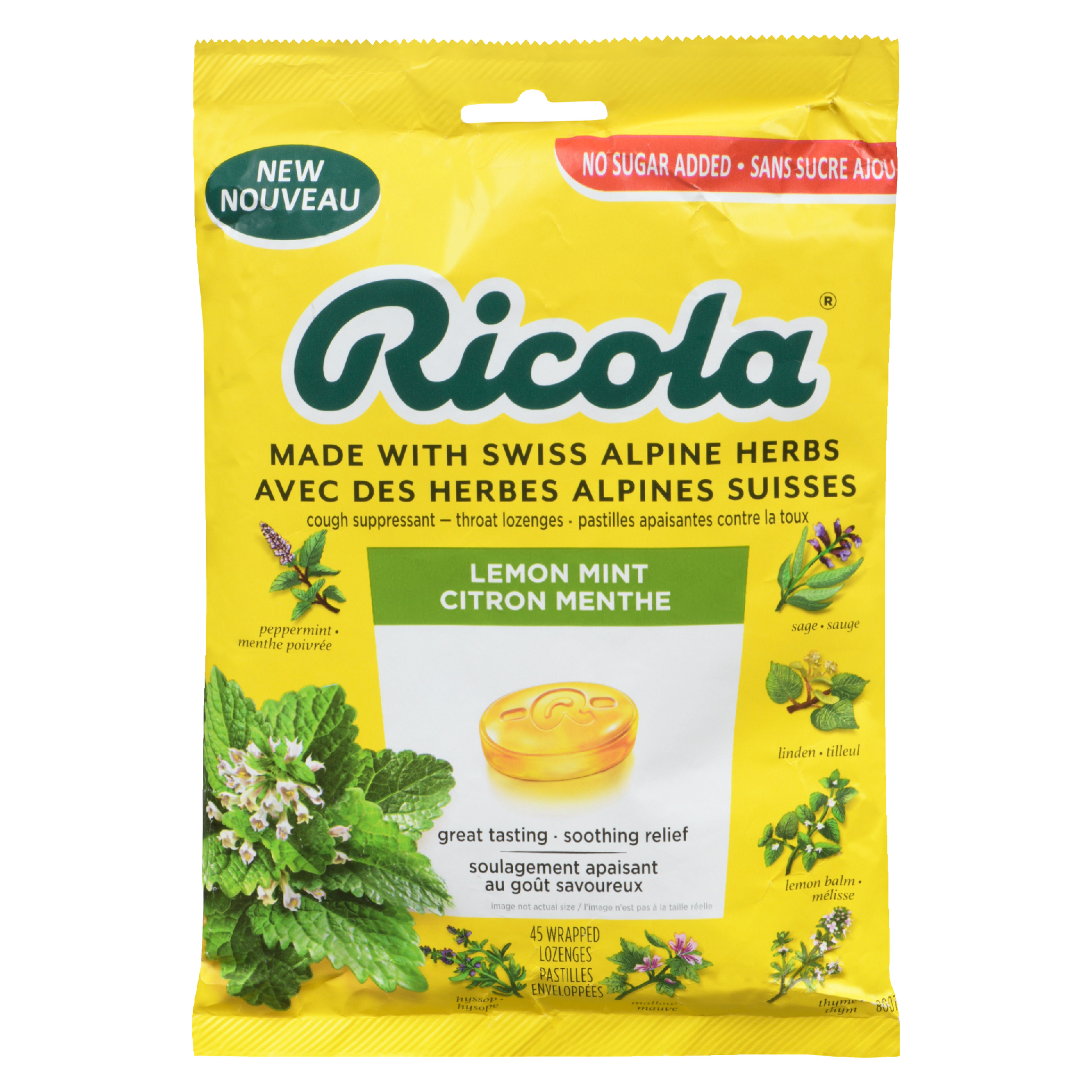 Ricola Cough Suppressant Throat Lozenges Lemon Mint 45 Wrapped Lozenges