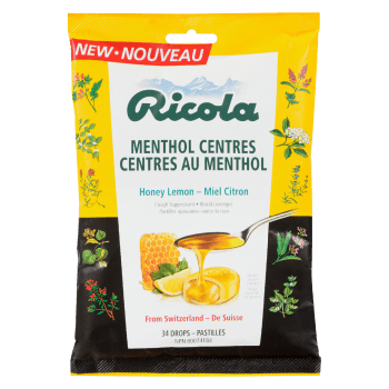 Ricola Cough Suppressant Throat Lozenges Menthol Centres Honey Lemon 34 Drops