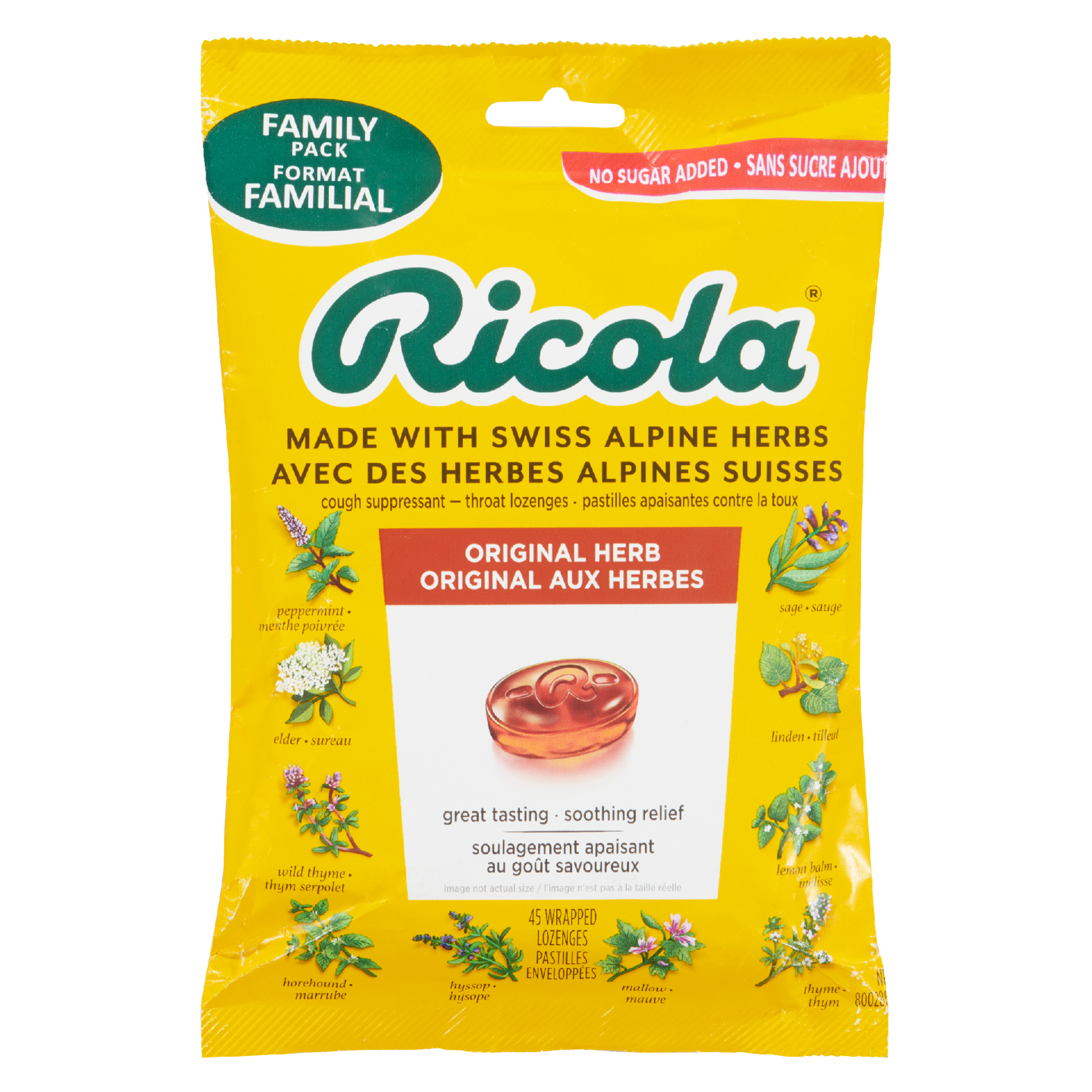 Ricola Cough Suppressant Throat Lozenges Original Herb Family Pack 45 Wrapped Lozenges
