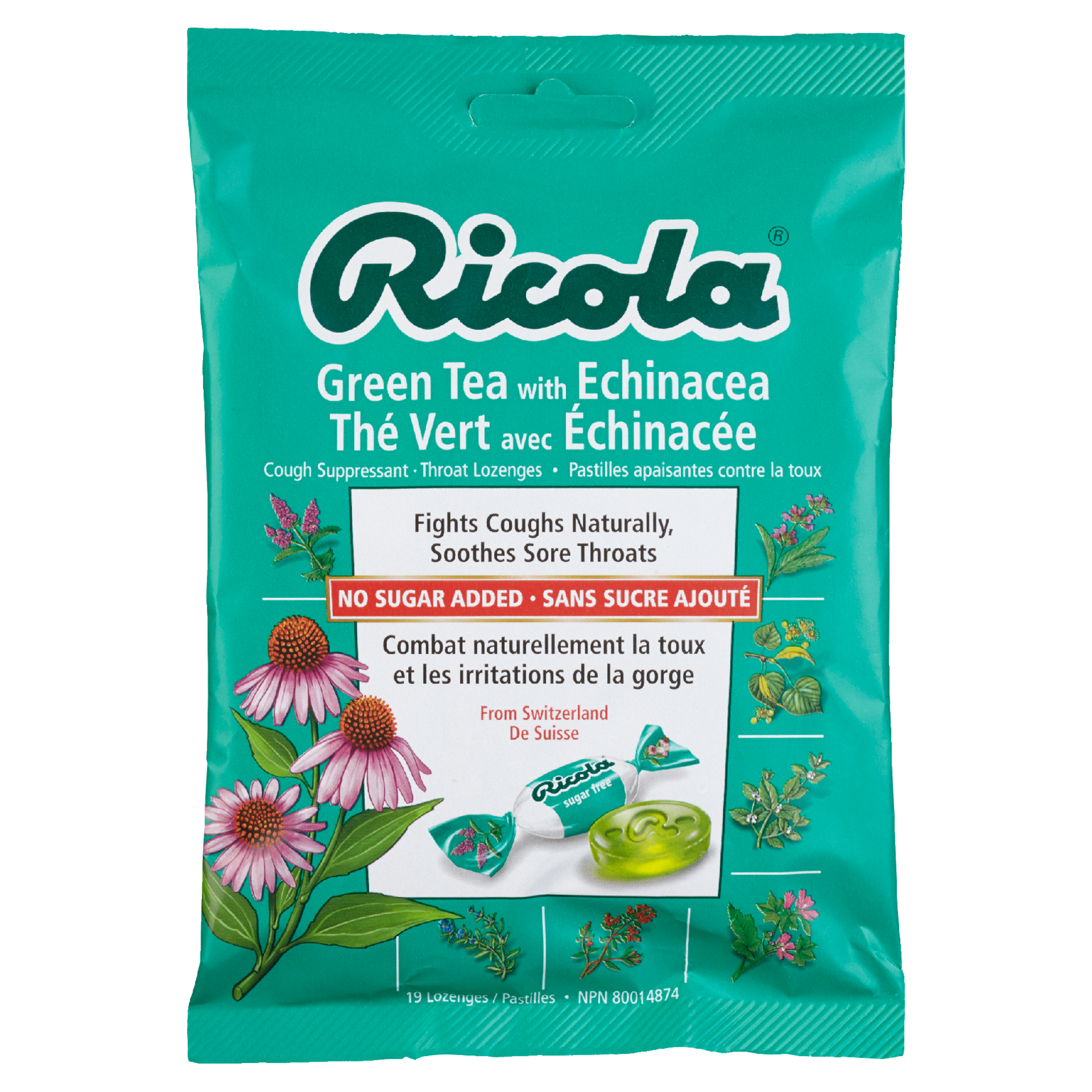 Ricola Green Tea with Echinacea Cough Suppressant Throat Lozenges 19 Lozenges