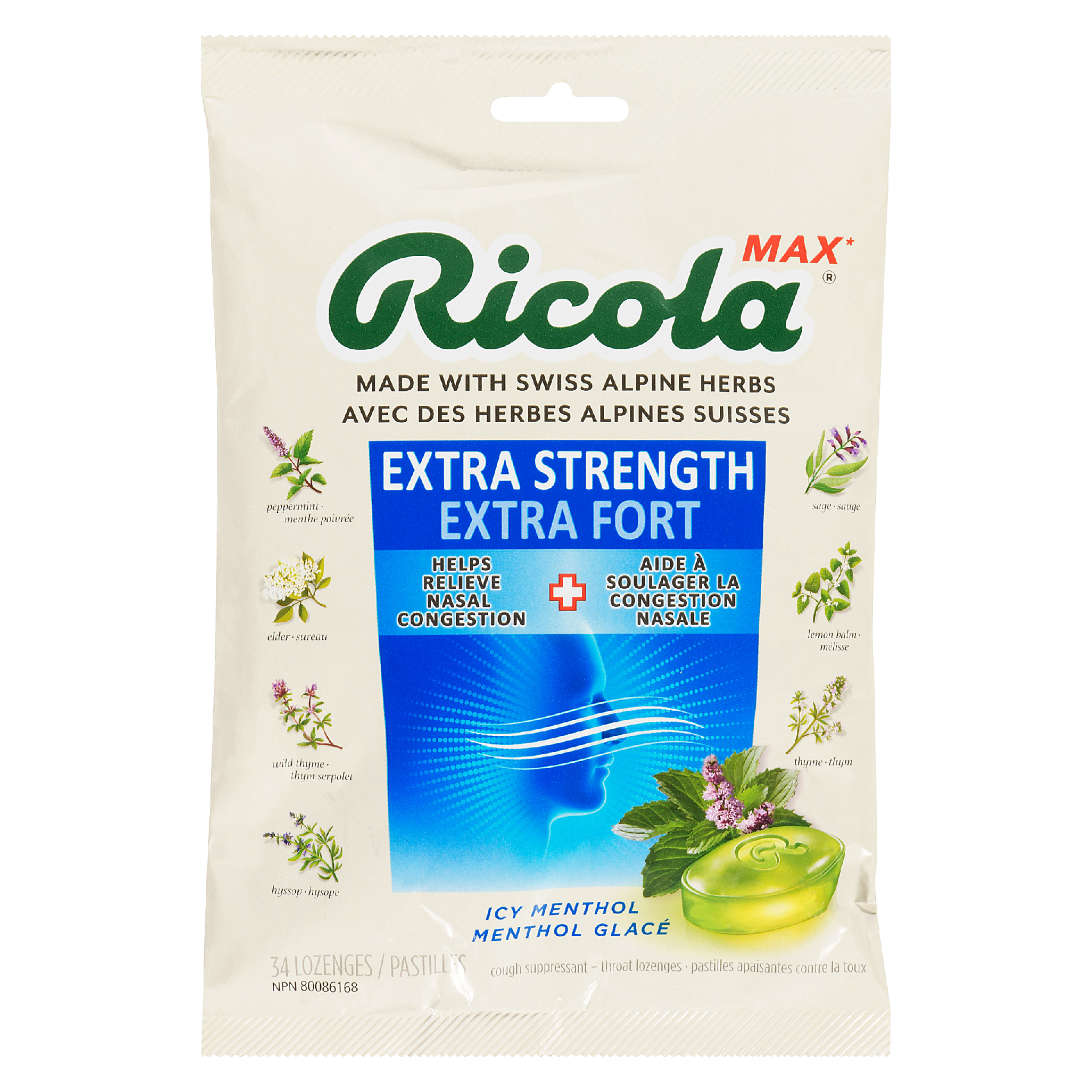 Ricola Max Cough Suppressant Throat Lozenges Icy Menthol Extra Strength 34 Lozenges