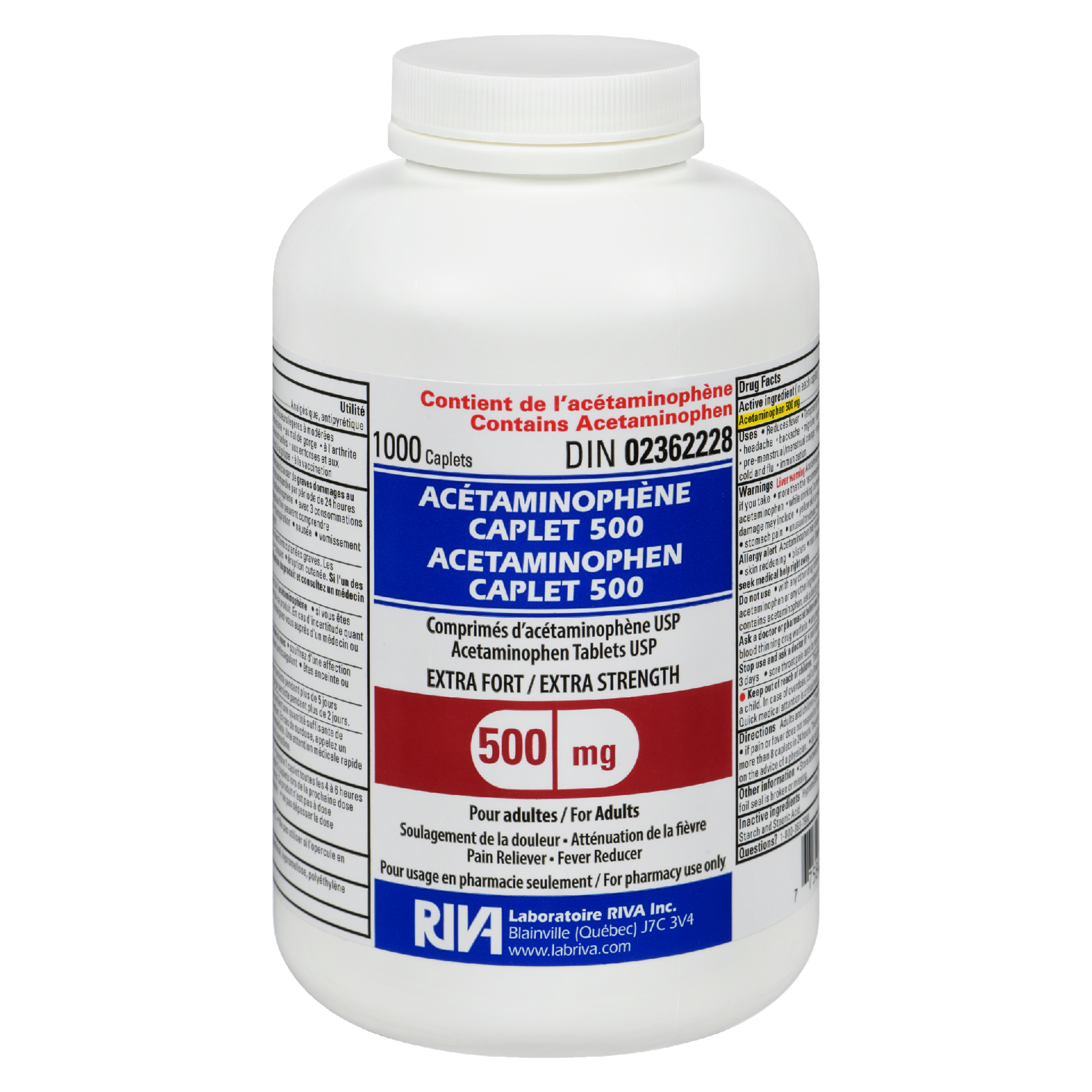 Riva Acetaminophen Caplet Extra Strength 500 mg 1000 Caplets