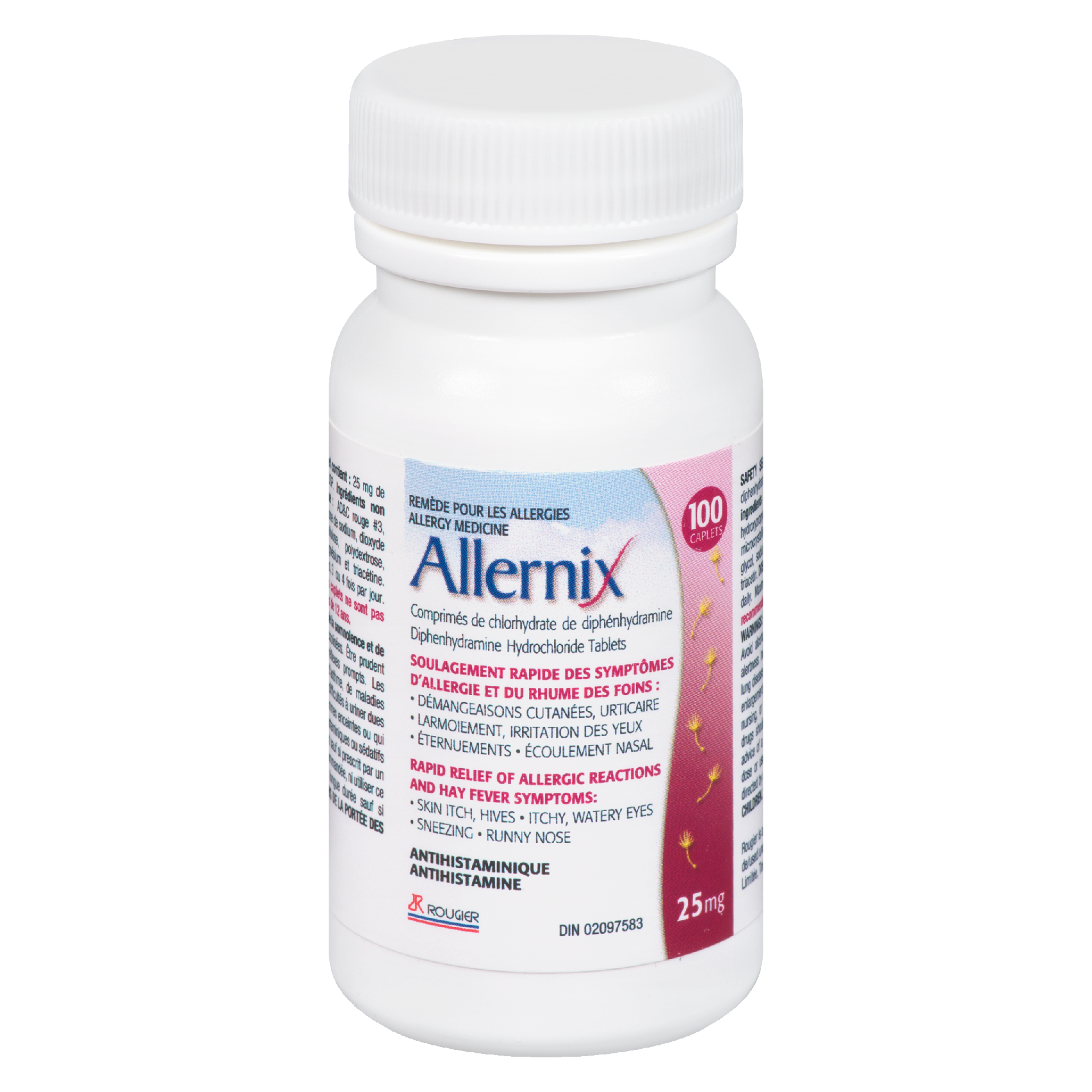 Rougier Allernix Diphenhydramine Hydrochloride Tablets 25 mg 100 Caplets