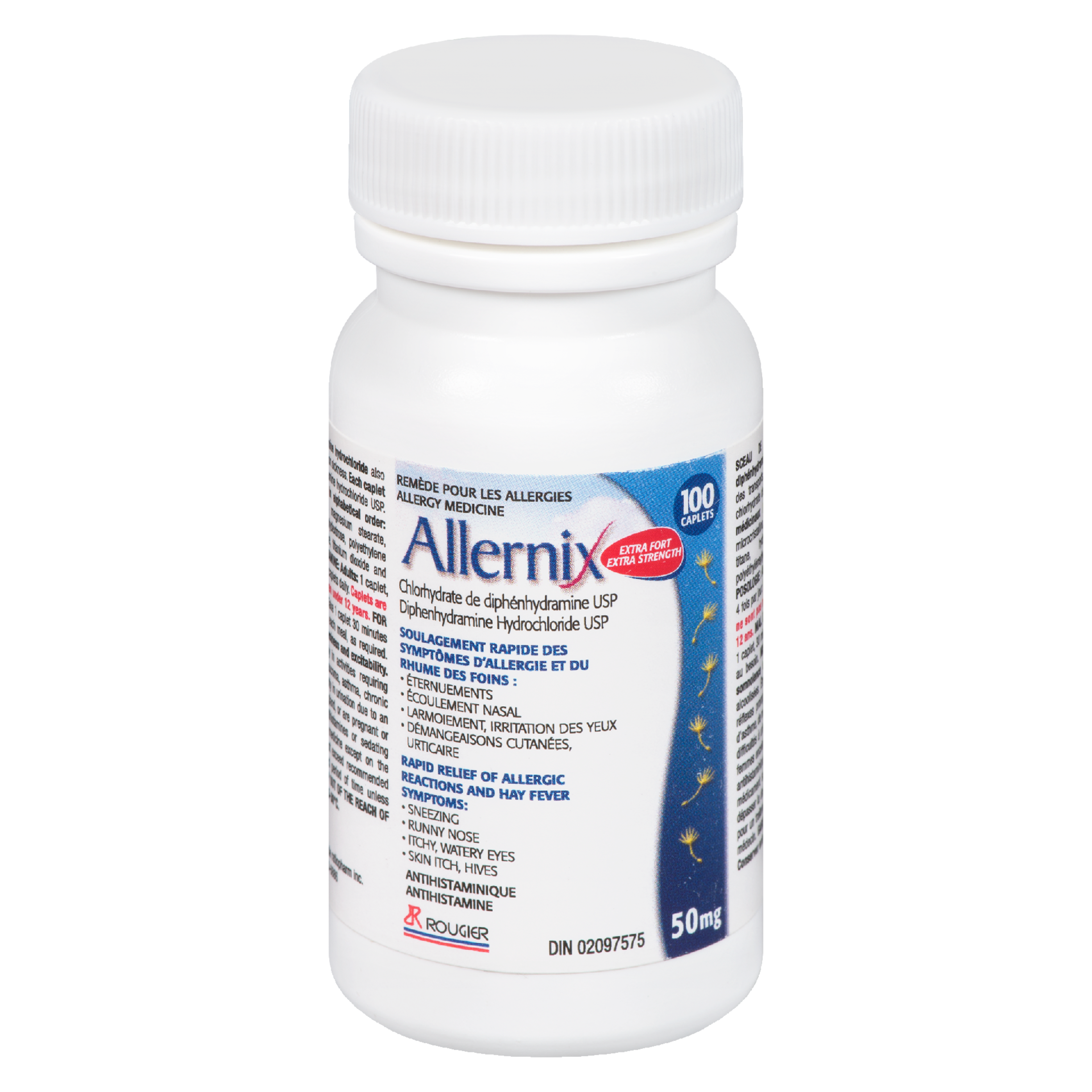 Rougier Allernix Diphenhydramine Hydrochloride USP 50 mg 100 Caplets