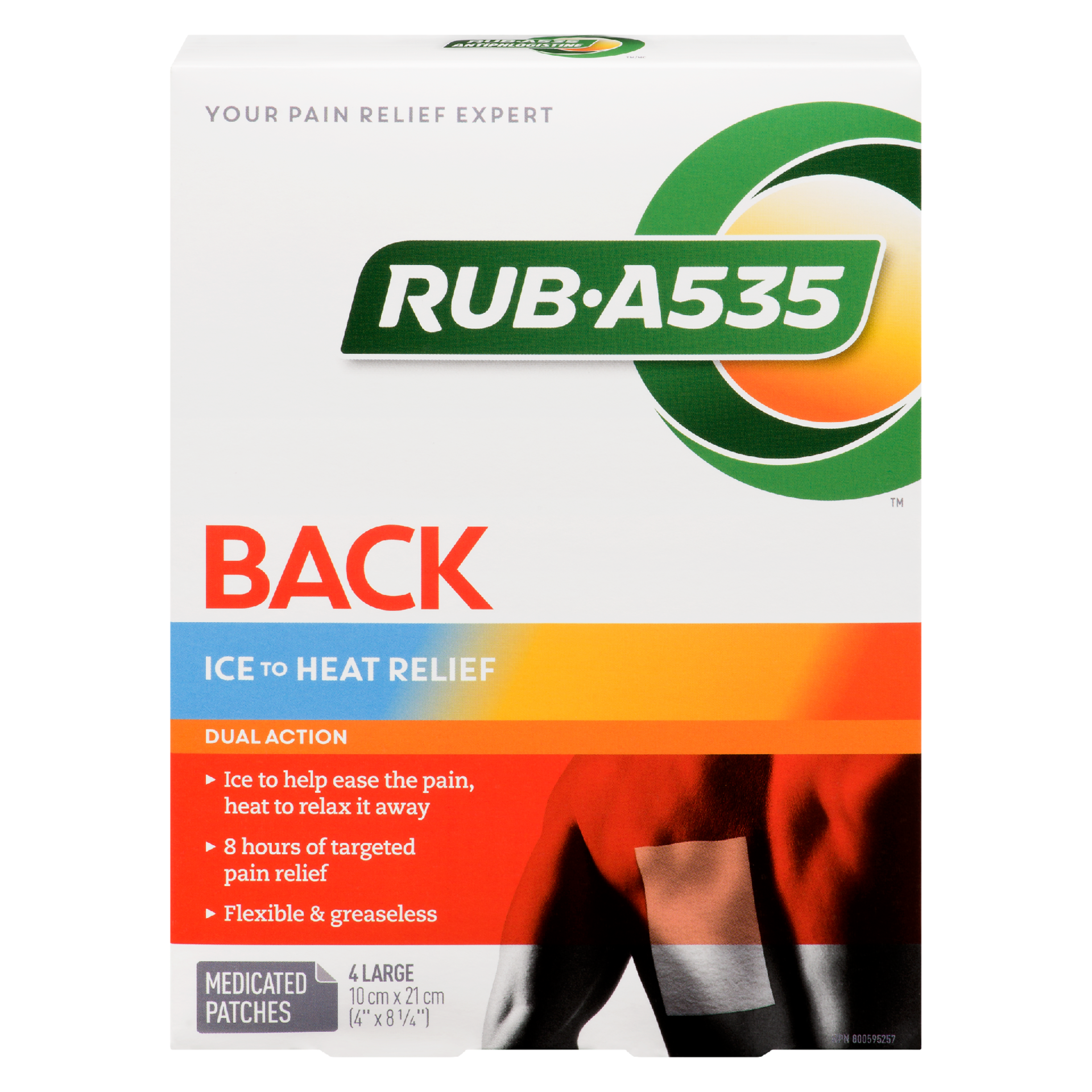 Rub A535 Back Medicated Patches Ice to Heat Relief 4 Large
