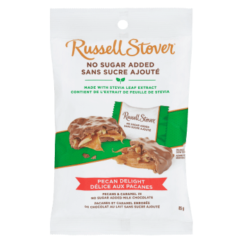 Russell Stover Pecans & Caramel in No Sugar Added Milk Chocolate Pecan Delight 85 g