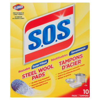 S.O.S Steel Wool Pads Soap Filled Reusable 10 Pads