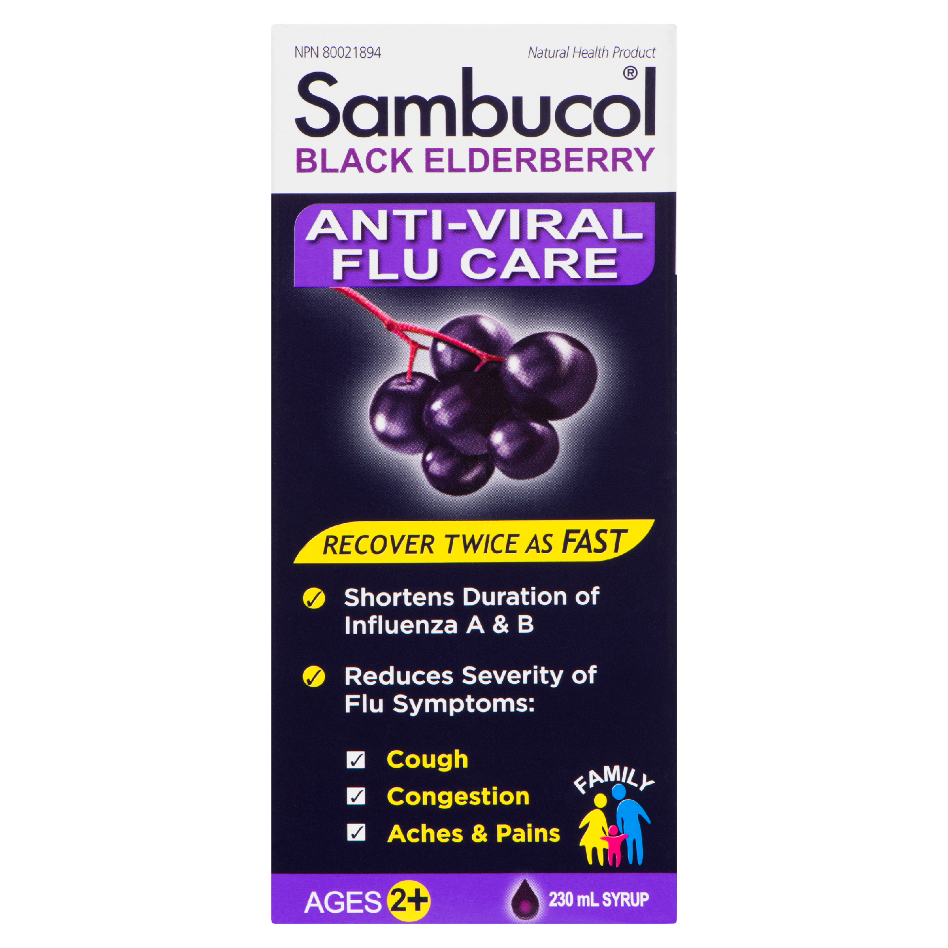 Sambucol Family Black Elderberry Anti-Viral Flu Care Syrup Ages 2+ 230 ml
