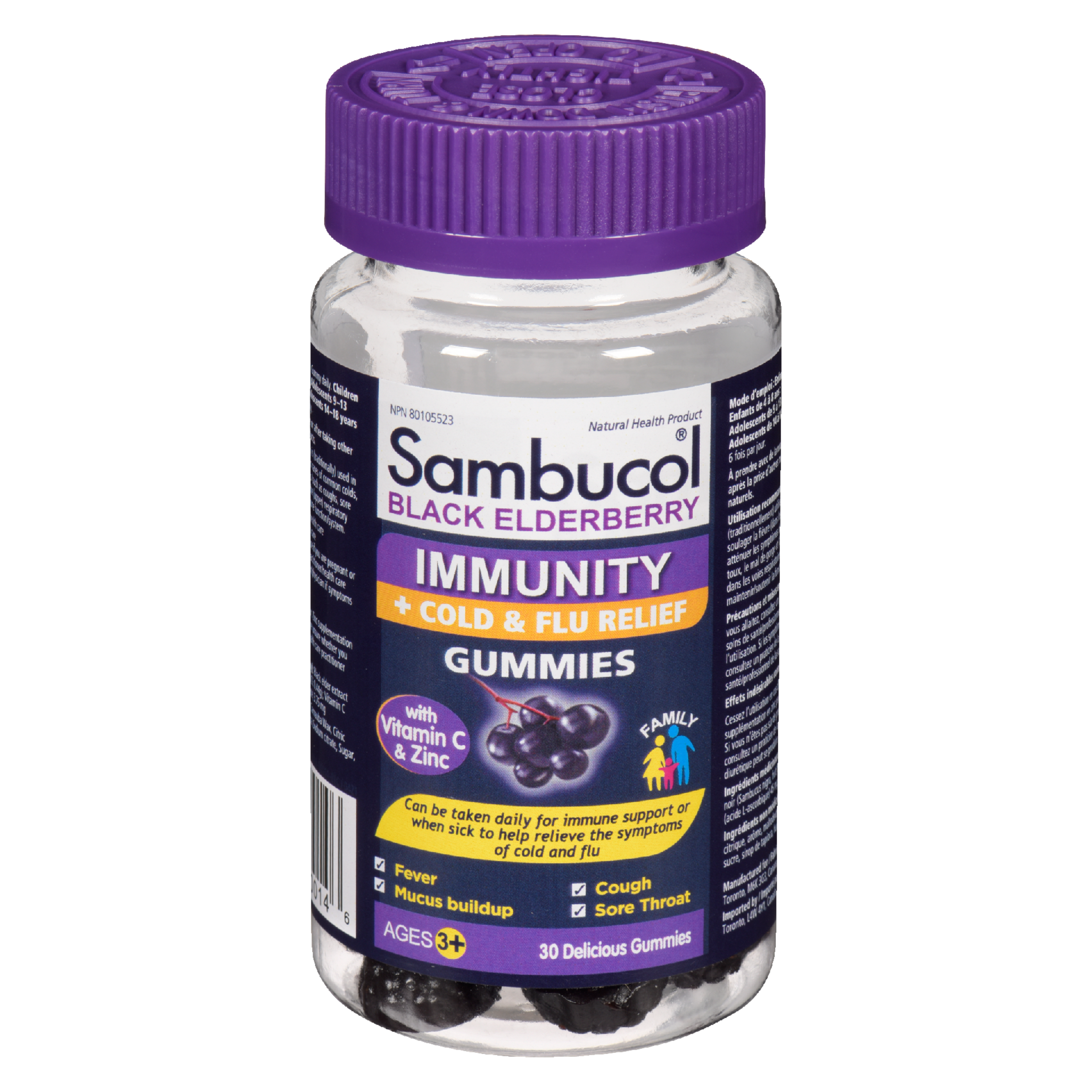 Sambucol Immunity + Cold & Flu Relief Gummies Black Elderberry Ages 3+ 30 Delicious Gummies