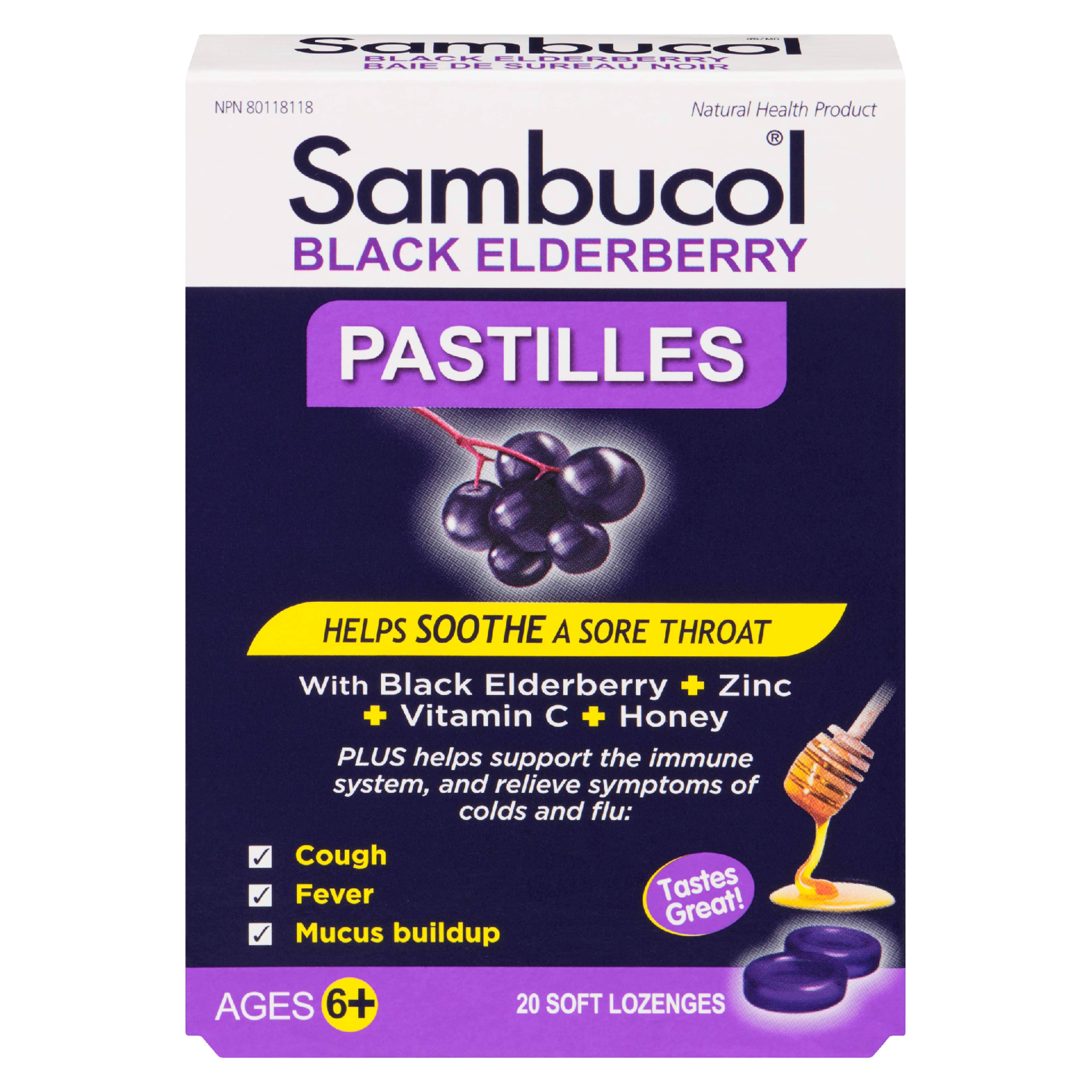 Sambucol Pastilles Black Elderberry Ages 6+ 20 Soft Lozenges