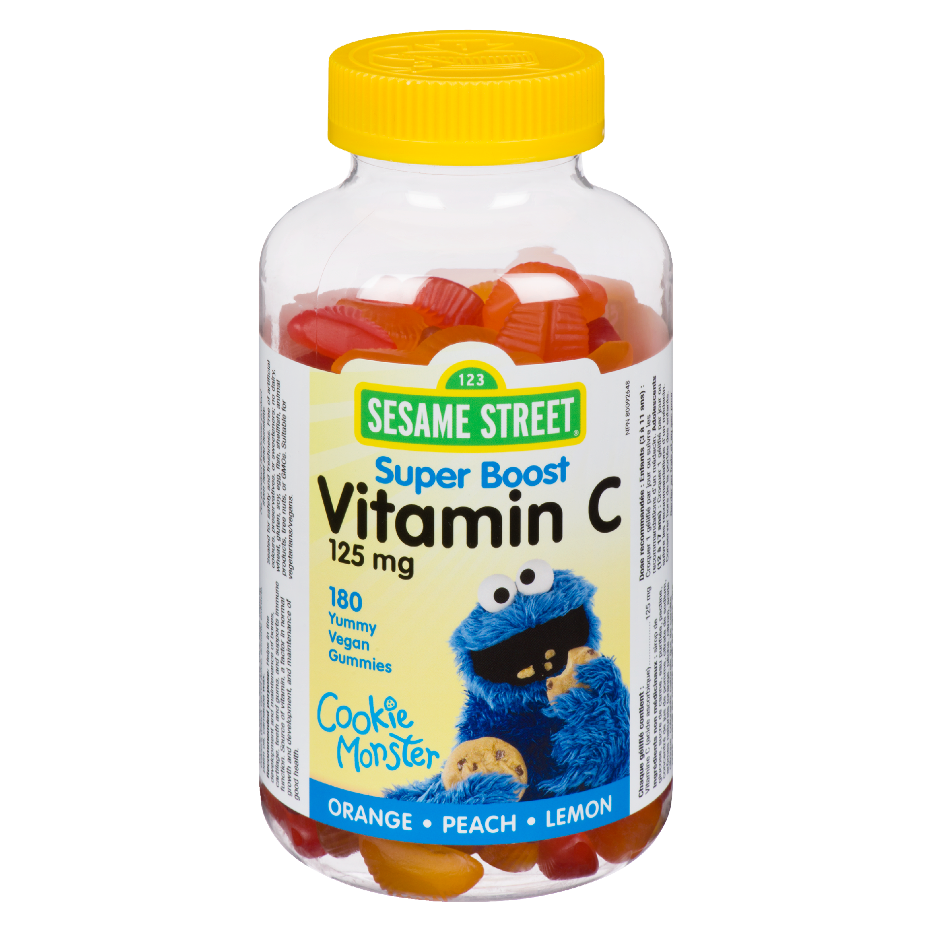 Sesame Street Vitamin C Orange Peach Lemon 125 mg 180 Yummy Vegan Gummies