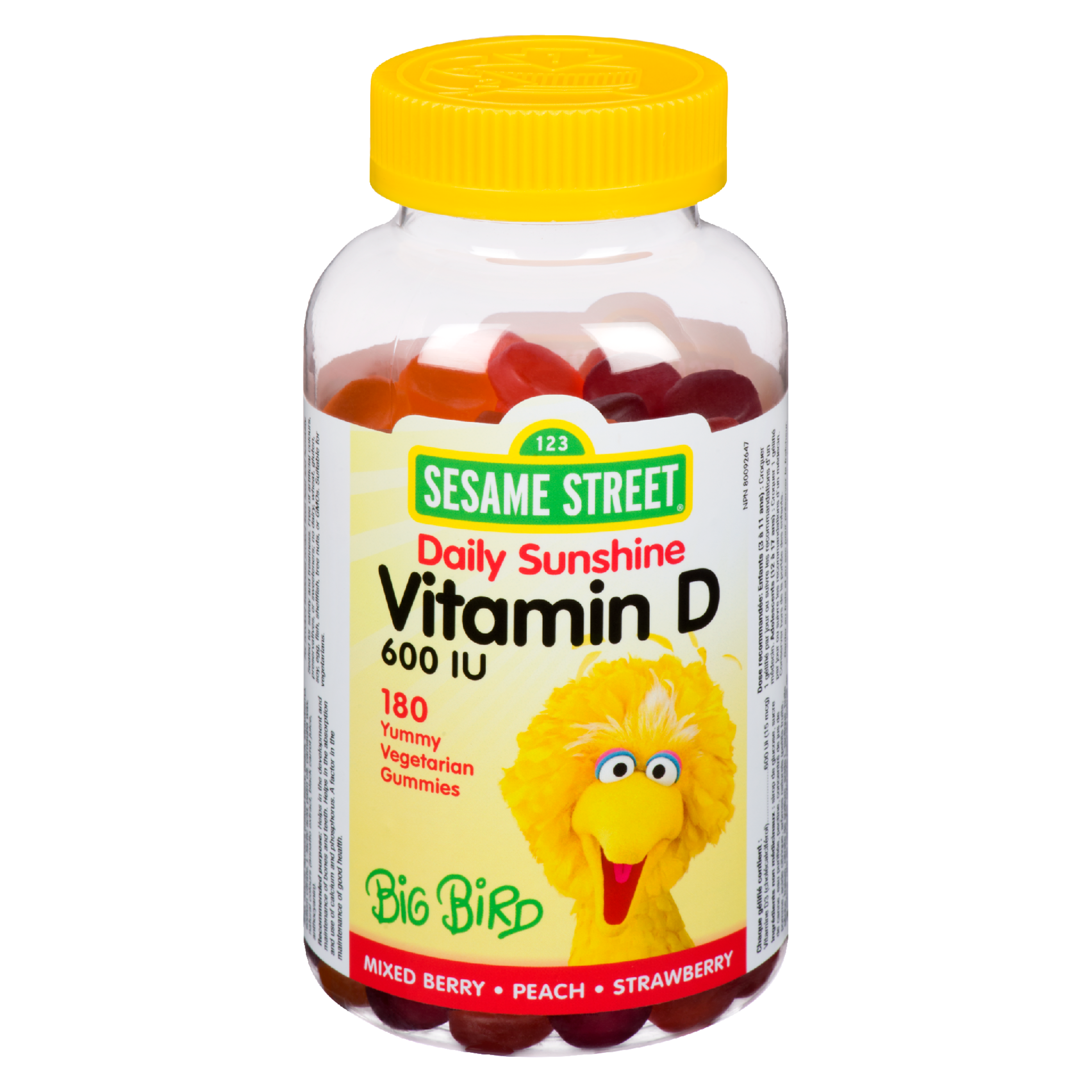 Sesame Street Vitamin D Mixed Berry Peach Strawberry 600 IU 180 Yummy Vegetarian Gummies