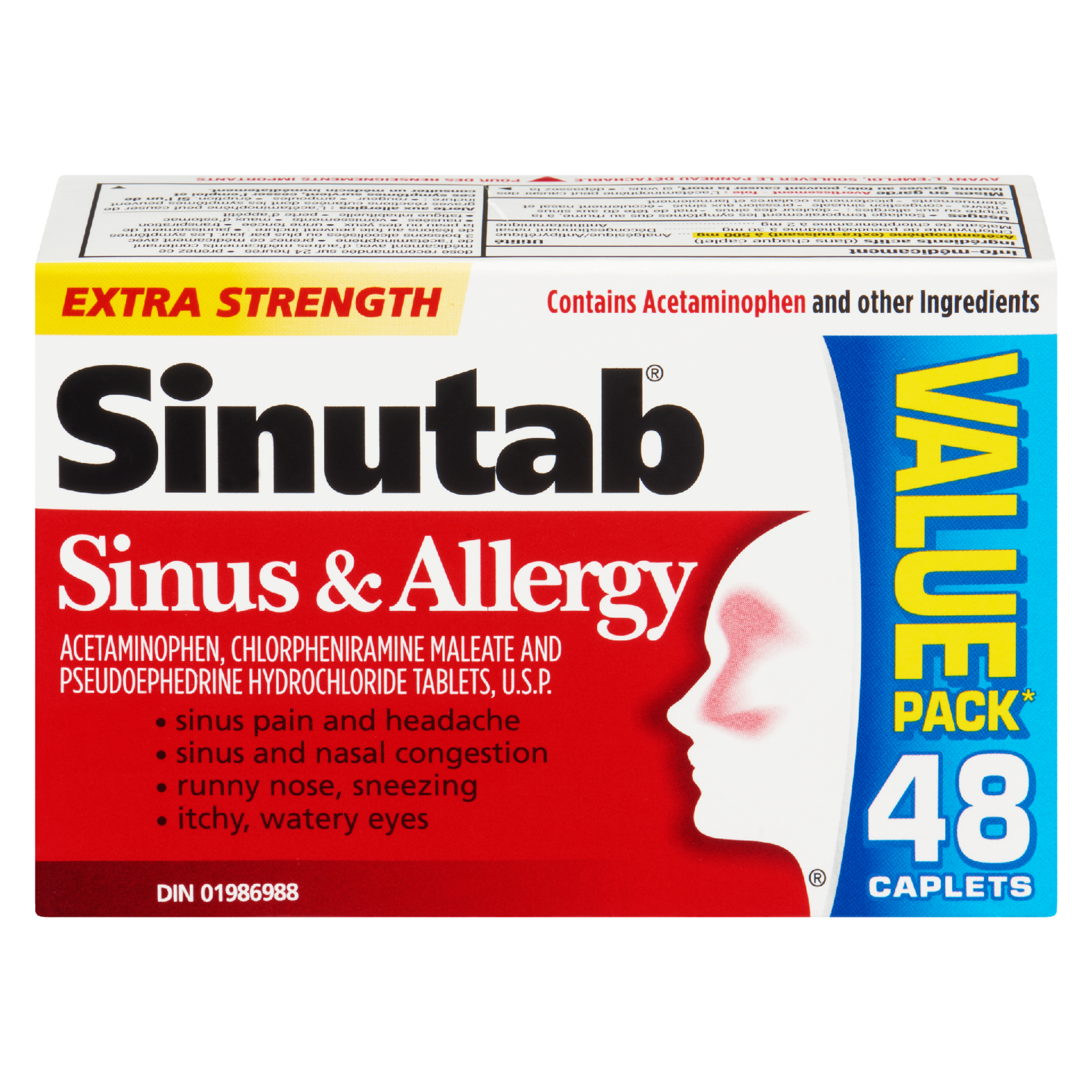 Sinutab Sinus & Allergy Extra Strength Value Pack 48 Caplets