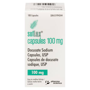 Soflax Docusate Sodium Capsules, USP 100 mg 100 Capsules