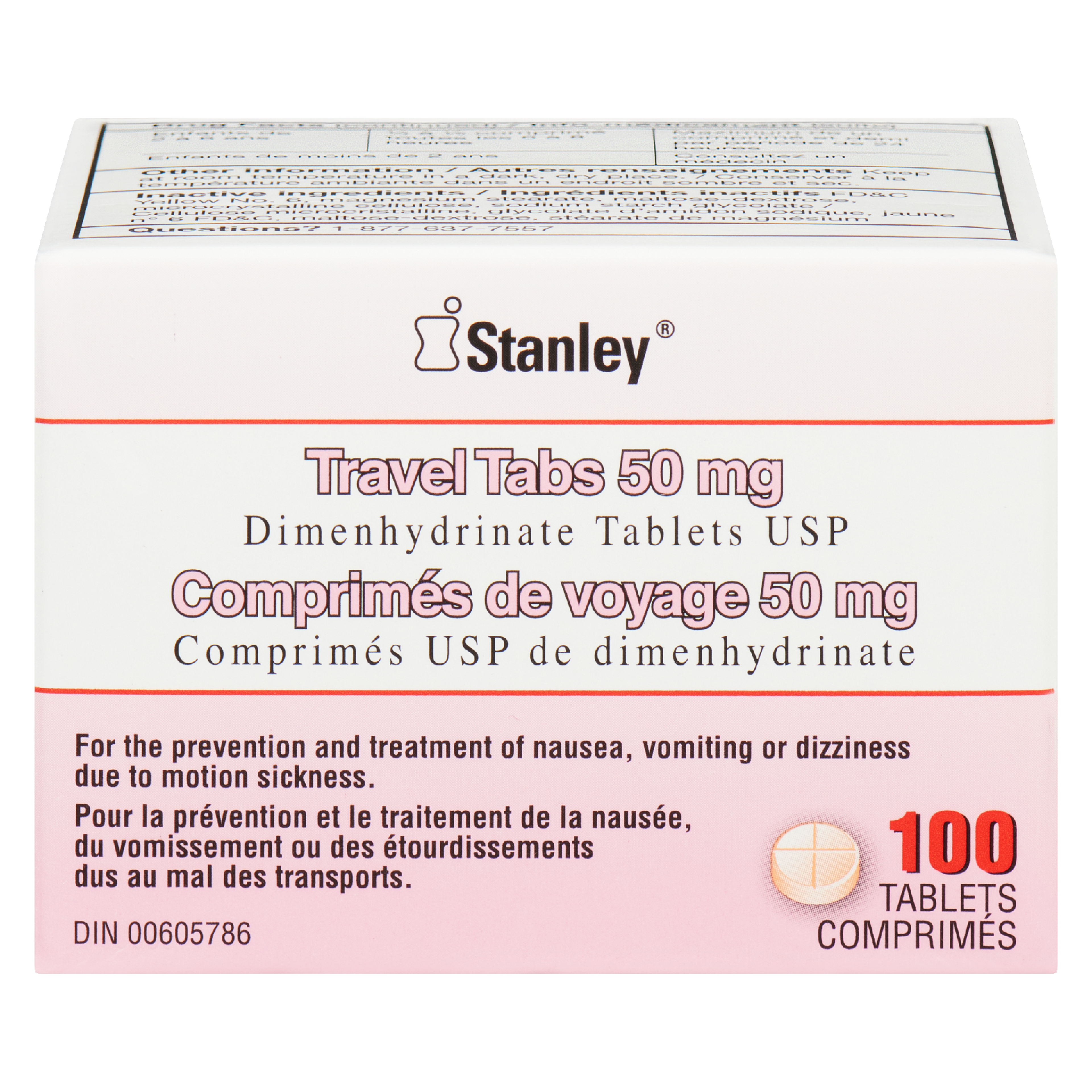 Stanley Travel Tabs 50 mg Dimenhydrinate Tablets USP 100 Tablets