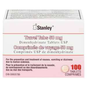Stanley Travel Tabs 50 mg Dimenhydrinate Tablets USP 100 Tablets