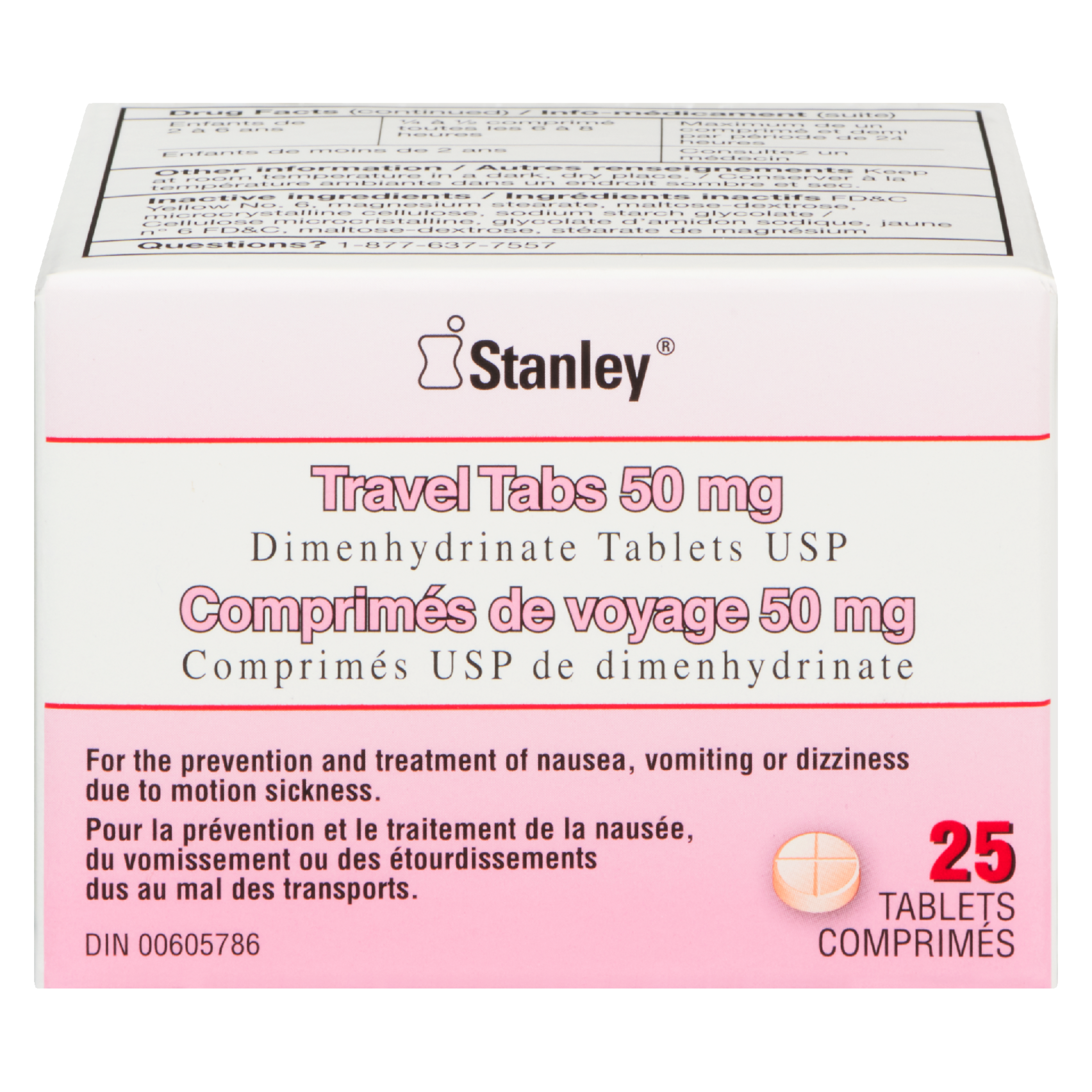 Stanley Travel Tabs 50 mg Dimenhydrinate Tablets USP 25 Tablets