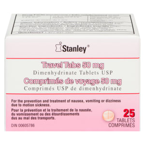 Stanley Travel Tabs 50 mg Dimenhydrinate Tablets USP 25 Tablets