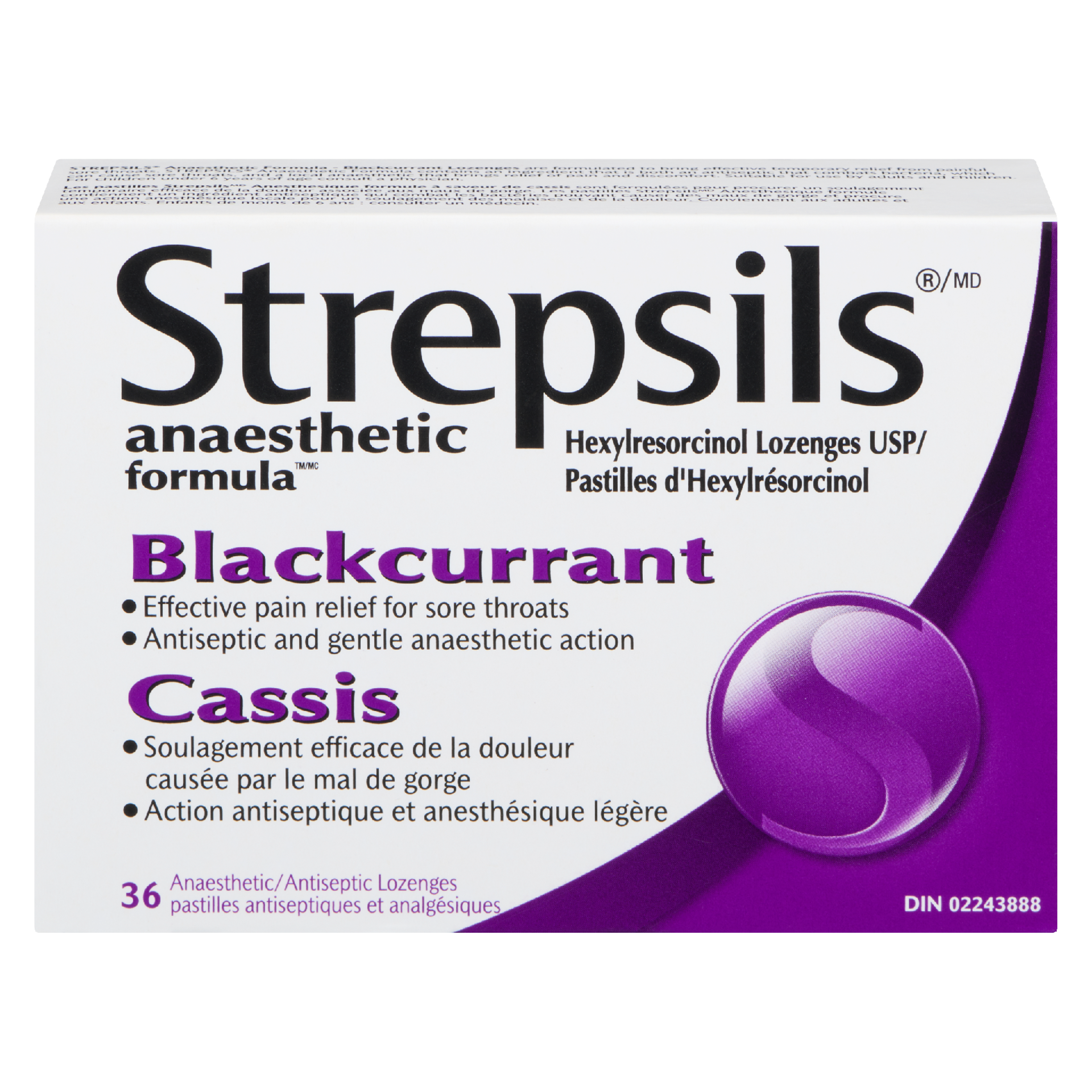Strepsils Anaesthetic Formula Blackcurrant 36 Anaesthetic/Antiseptic Lozenges