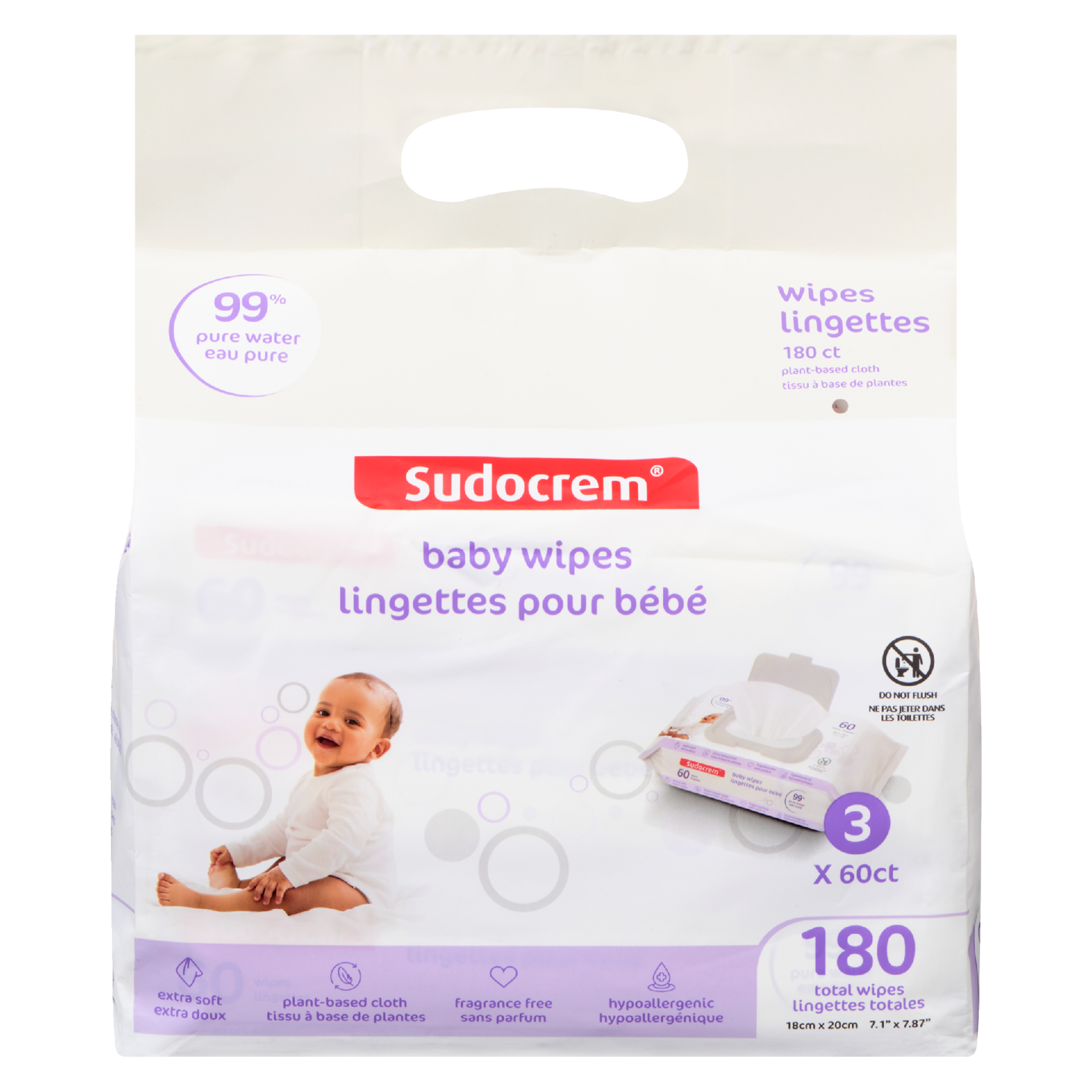 Sudocrem Pure Water Wipes Baby Wipes 3 x 60 ct (180 ct)