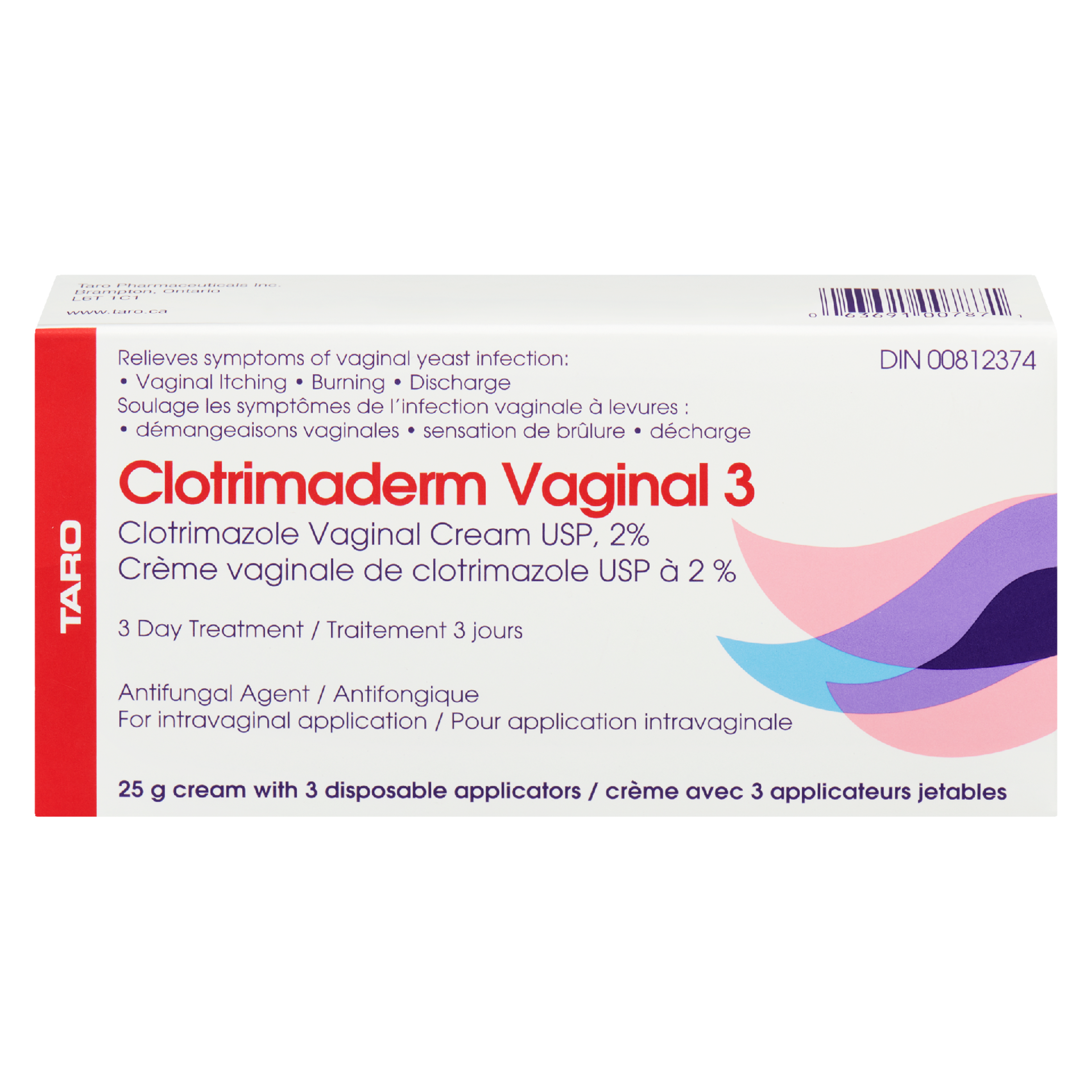 Taro Clotrimaderm Clotrimazole Vaginal Cream USP,  2% Vaginal 3 25 g