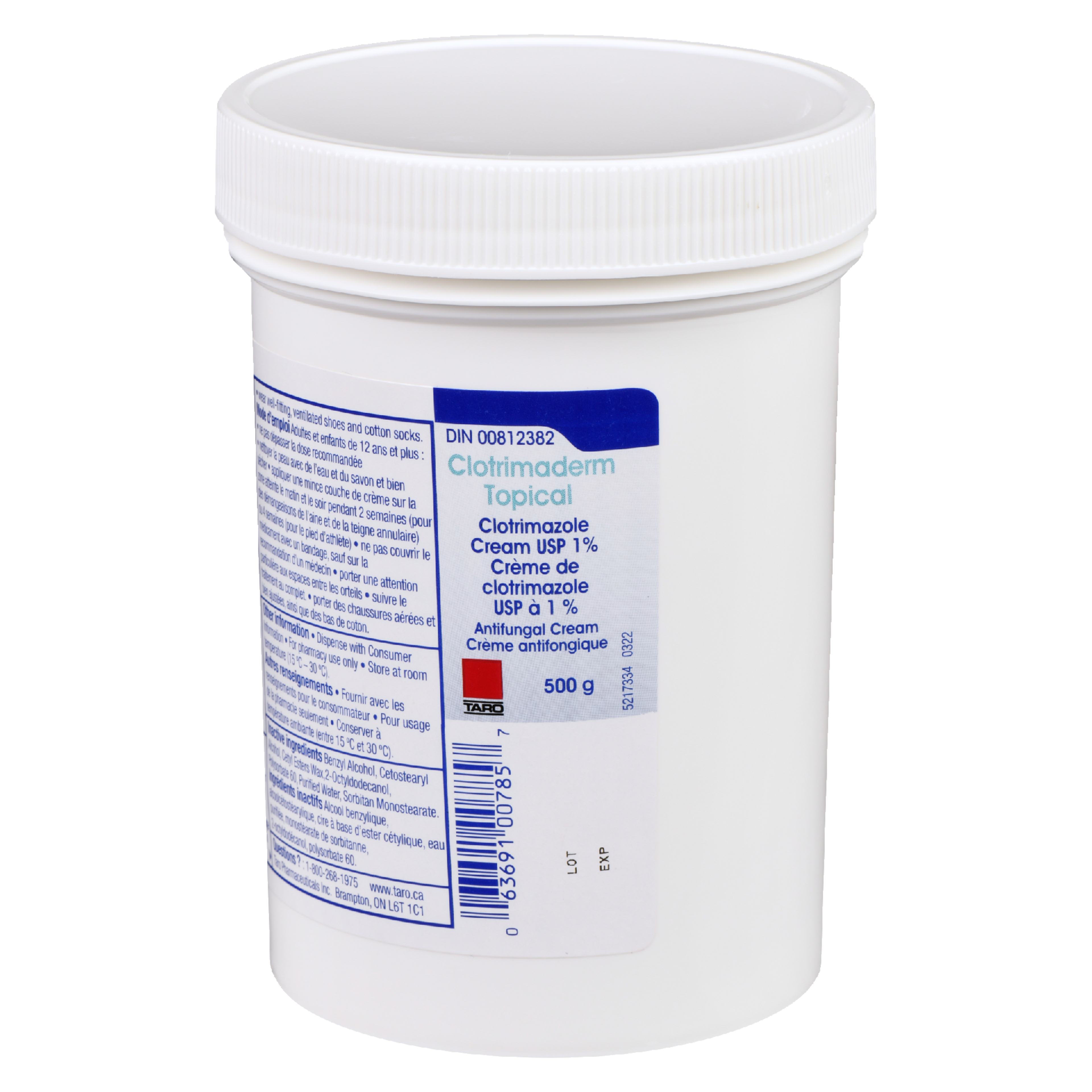 Taro Clotrimaderm Topical Clotrimazole Cream USP 1% 500 g