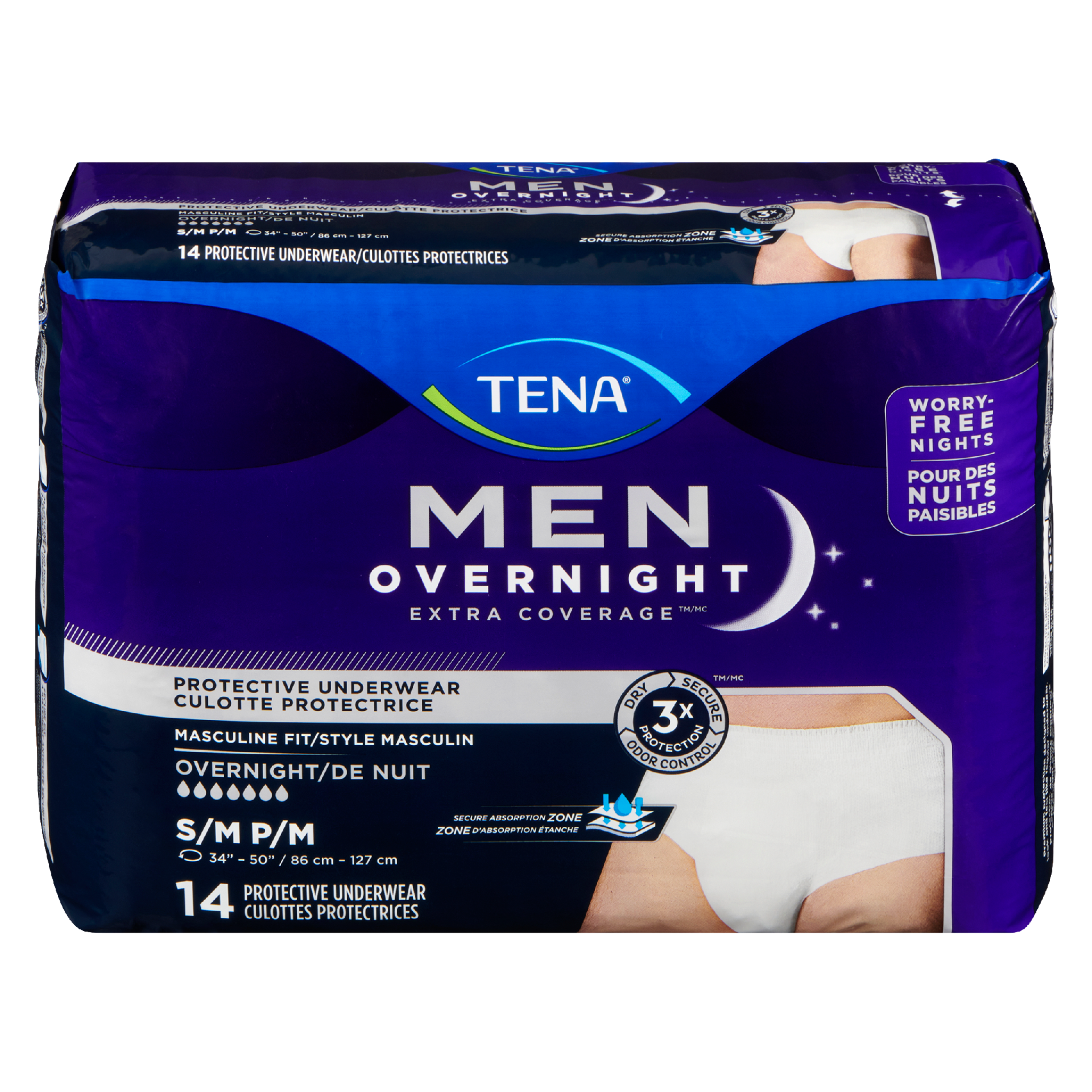 TENA Men Overnight Extra Coverage Overnight S/M 14 Protective Underwear